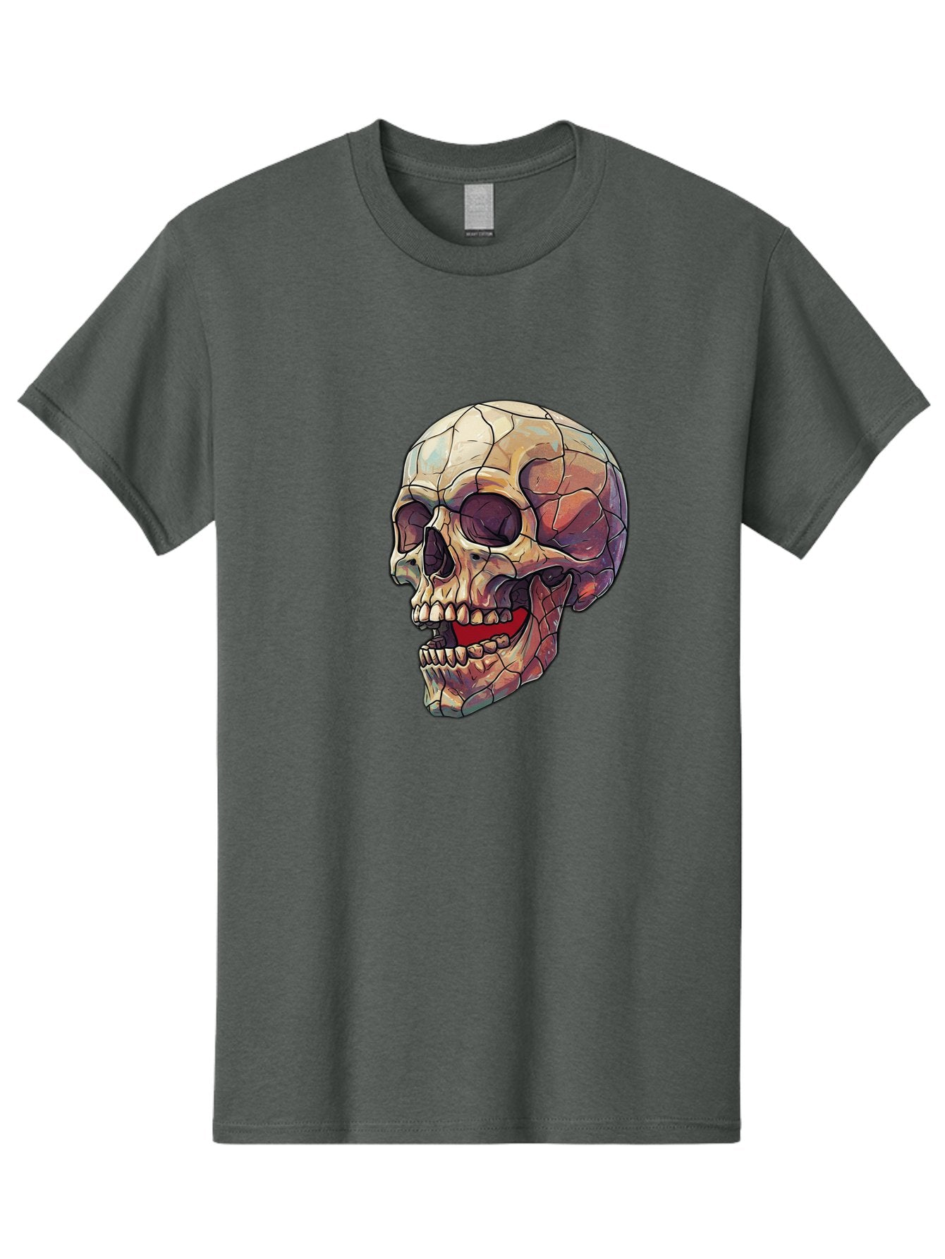Cracked-Skull Men'S Graphic Tee, 100% Cotton, Comfortable Casual Summer Wear, Machine Washable, Human Skull, Cracked Bones, Red Tongue, Dental Anatomy, Skull Art, Gothic Illustration, Vibrant Colors, Bold Graphics Bac928 7
