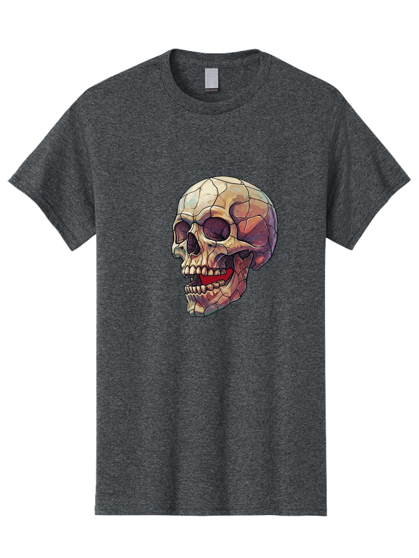 Cracked-Skull Men'S Graphic Tee, 100% Cotton, Comfortable Casual Summer Wear, Machine Washable, Human Skull, Cracked Bones, Red Tongue, Dental Anatomy, Skull Art, Gothic Illustration, Vibrant Colors, Bold Graphics Bac928 11