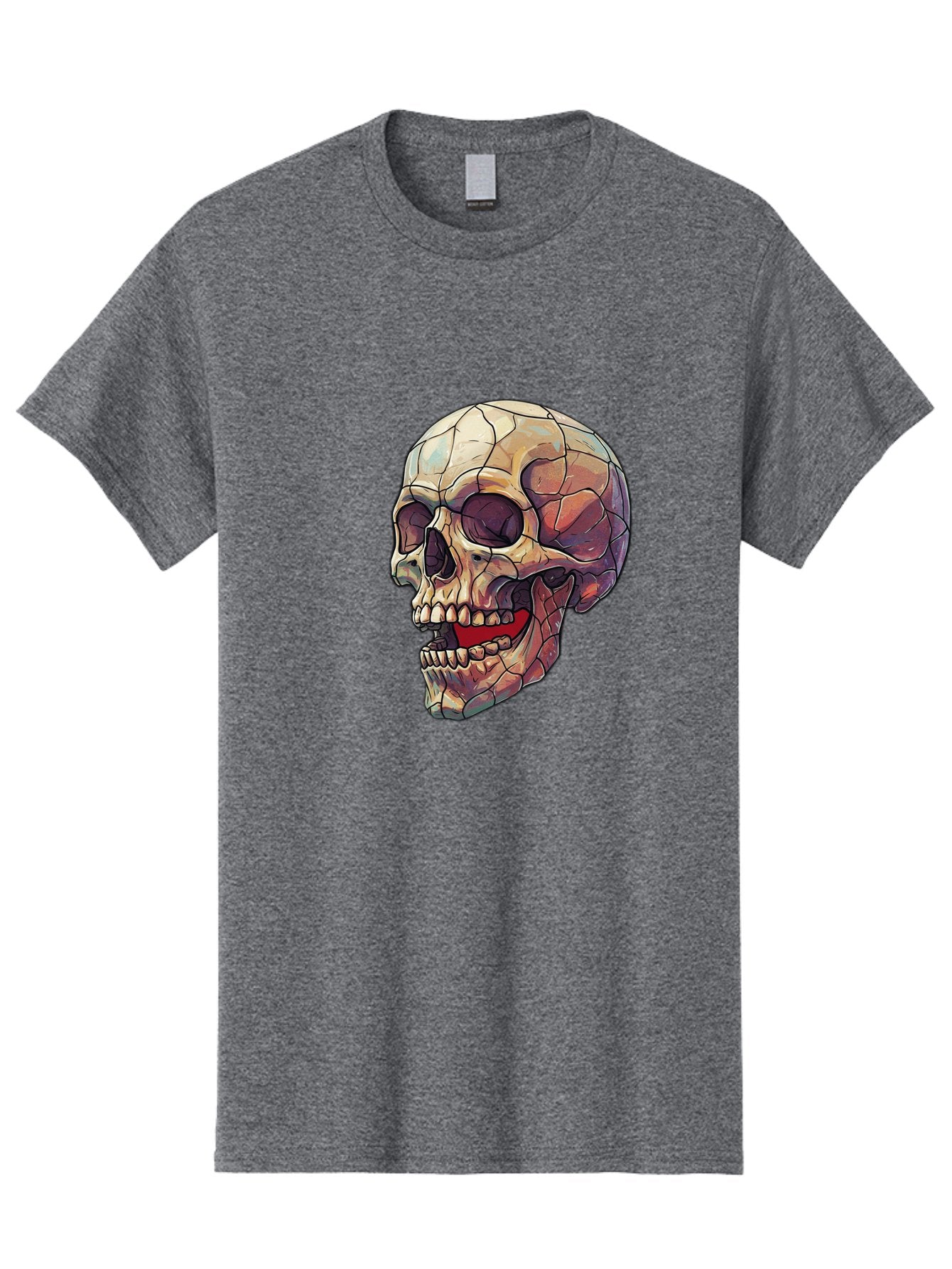Cracked-Skull Men'S Graphic Tee, 100% Cotton, Comfortable Casual Summer Wear, Machine Washable, Human Skull, Cracked Bones, Red Tongue, Dental Anatomy, Skull Art, Gothic Illustration, Vibrant Colors, Bold Graphics Bac928 8
