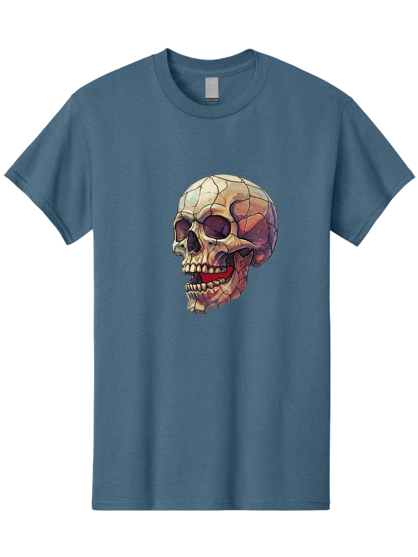 Cracked-Skull Men'S Graphic Tee, 100% Cotton, Comfortable Casual Summer Wear, Machine Washable, Human Skull, Cracked Bones, Red Tongue, Dental Anatomy, Skull Art, Gothic Illustration, Vibrant Colors, Bold Graphics Bac928 11