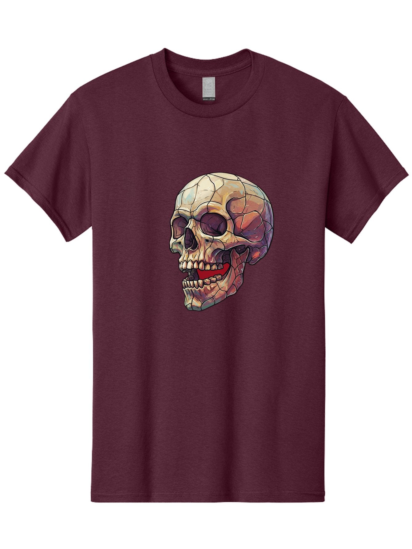 Cracked-Skull Men'S Graphic Tee, 100% Cotton, Comfortable Casual Summer Wear, Machine Washable, Human Skull, Cracked Bones, Red Tongue, Dental Anatomy, Skull Art, Gothic Illustration, Vibrant Colors, Bold Graphics Bac928 6