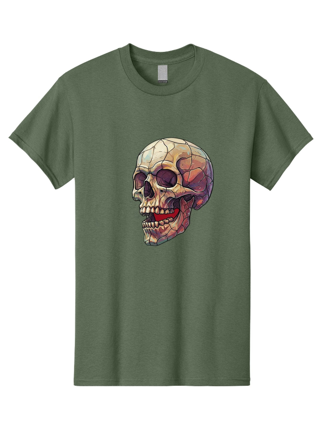 Cracked-Skull Men'S Graphic Tee, 100% Cotton, Comfortable Casual Summer Wear, Machine Washable, Human Skull, Cracked Bones, Red Tongue, Dental Anatomy, Skull Art, Gothic Illustration, Vibrant Colors, Bold Graphics Bac928 5