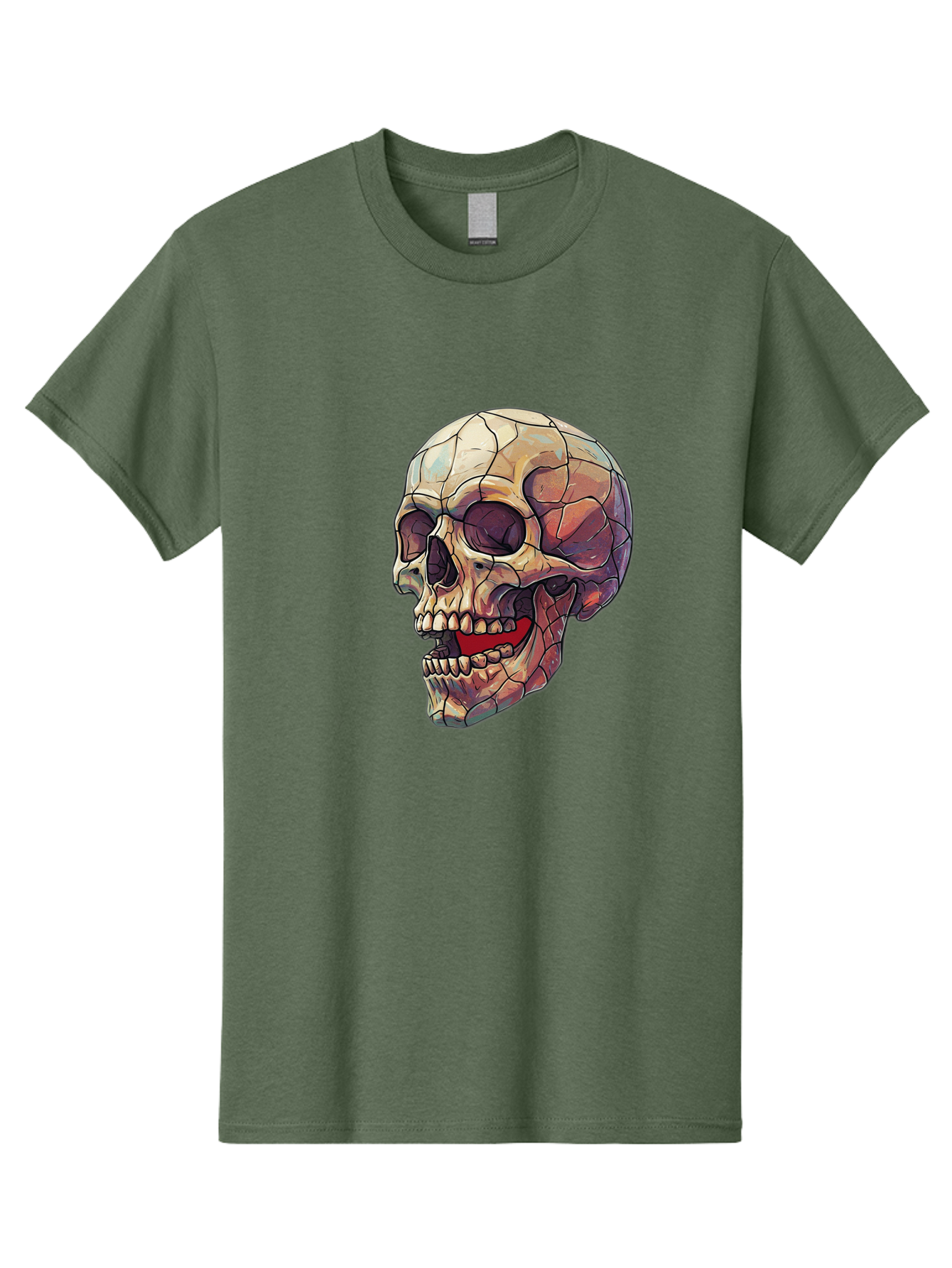 Cracked-Skull Men'S Graphic Tee, 100% Cotton, Comfortable Casual Summer Wear, Machine Washable, Human Skull, Cracked Bones, Red Tongue, Dental Anatomy, Skull Art, Gothic Illustration, Vibrant Colors, Bold Graphics Bac928 8