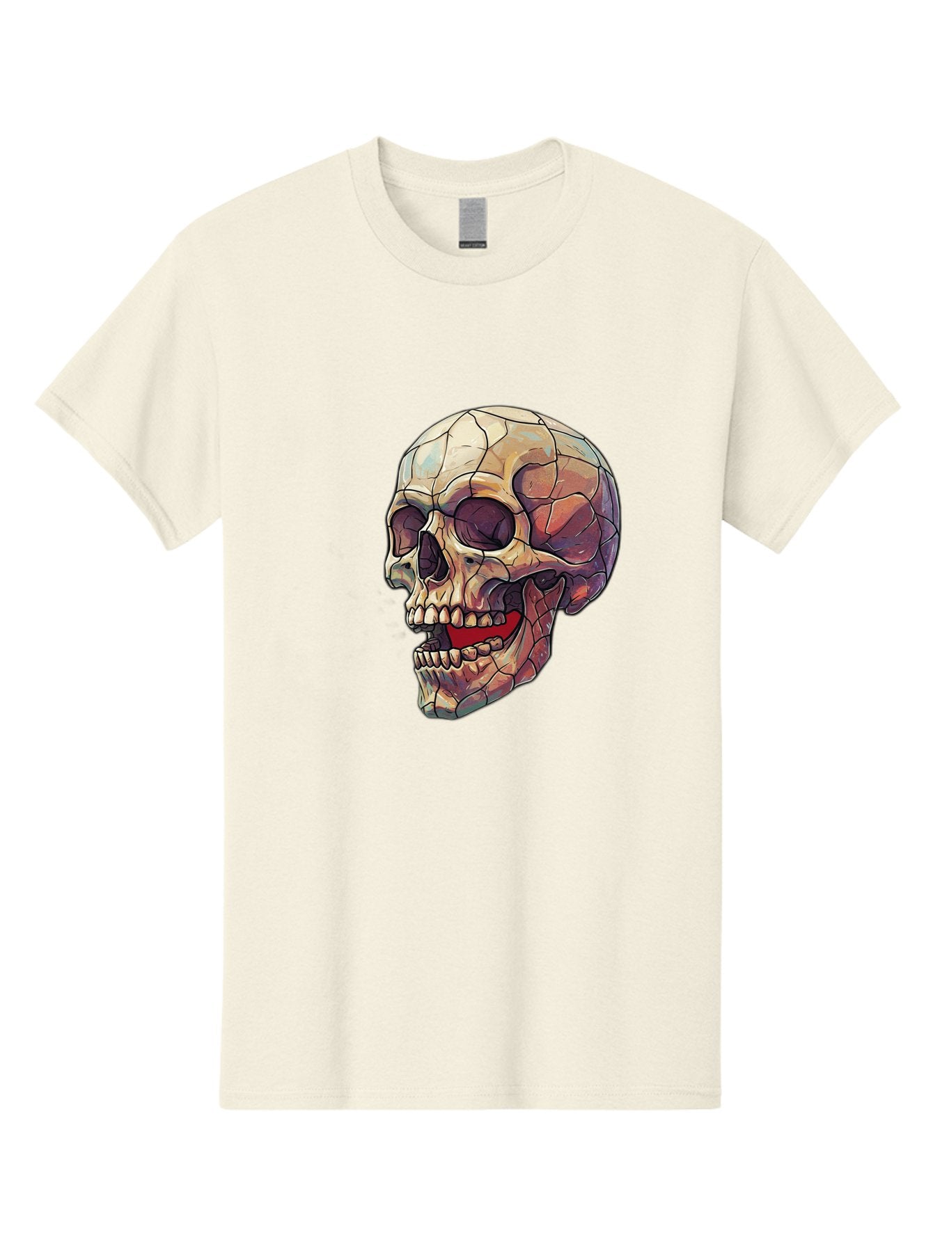 Cracked-Skull Men'S Graphic Tee, 100% Cotton, Comfortable Casual Summer Wear, Machine Washable, Human Skull, Cracked Bones, Red Tongue, Dental Anatomy, Skull Art, Gothic Illustration, Vibrant Colors, Bold Graphics Bac928