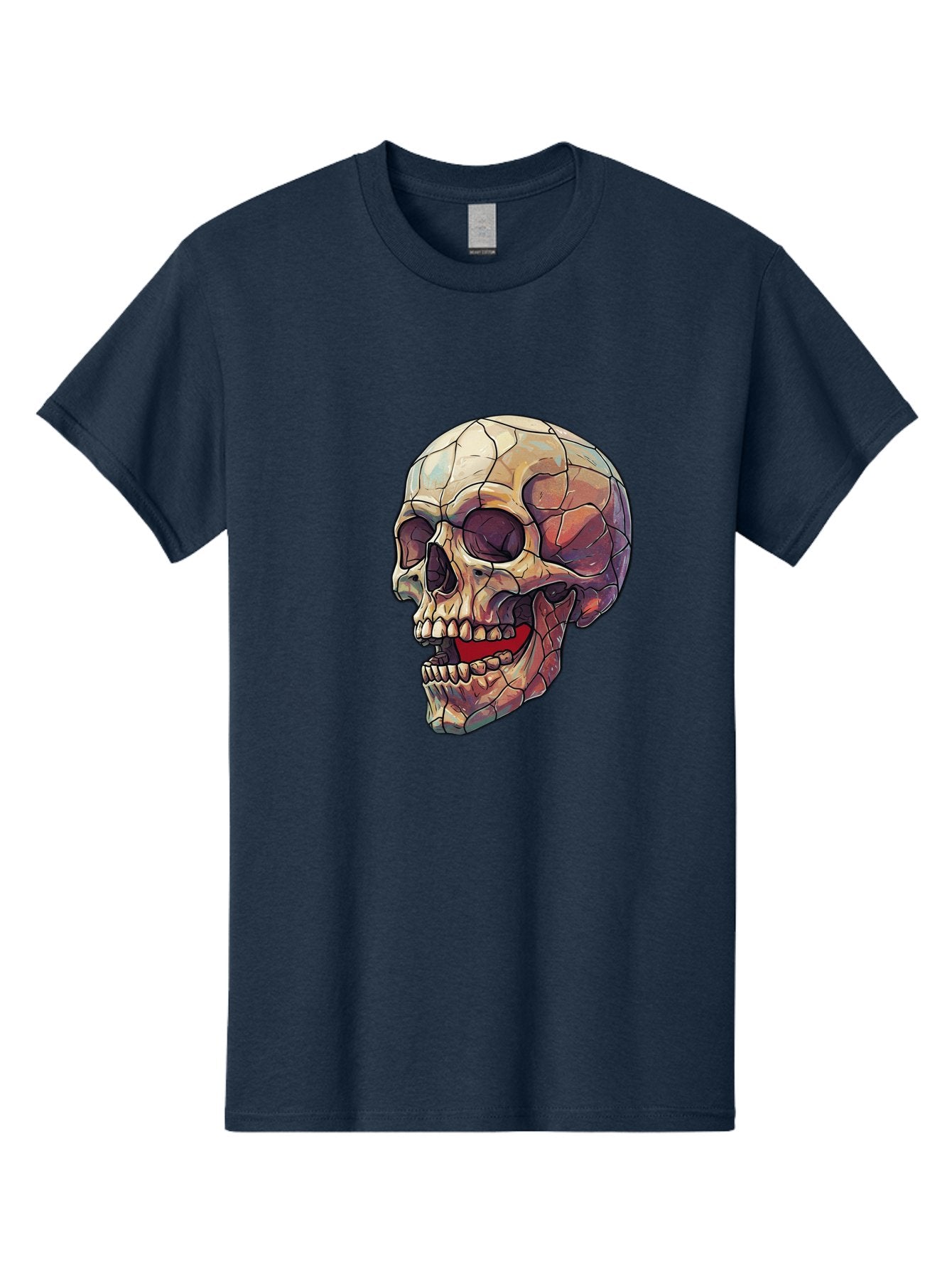 Cracked-Skull Men'S Graphic Tee, 100% Cotton, Comfortable Casual Summer Wear, Machine Washable, Human Skull, Cracked Bones, Red Tongue, Dental Anatomy, Skull Art, Gothic Illustration, Vibrant Colors, Bold Graphics Bac928 10