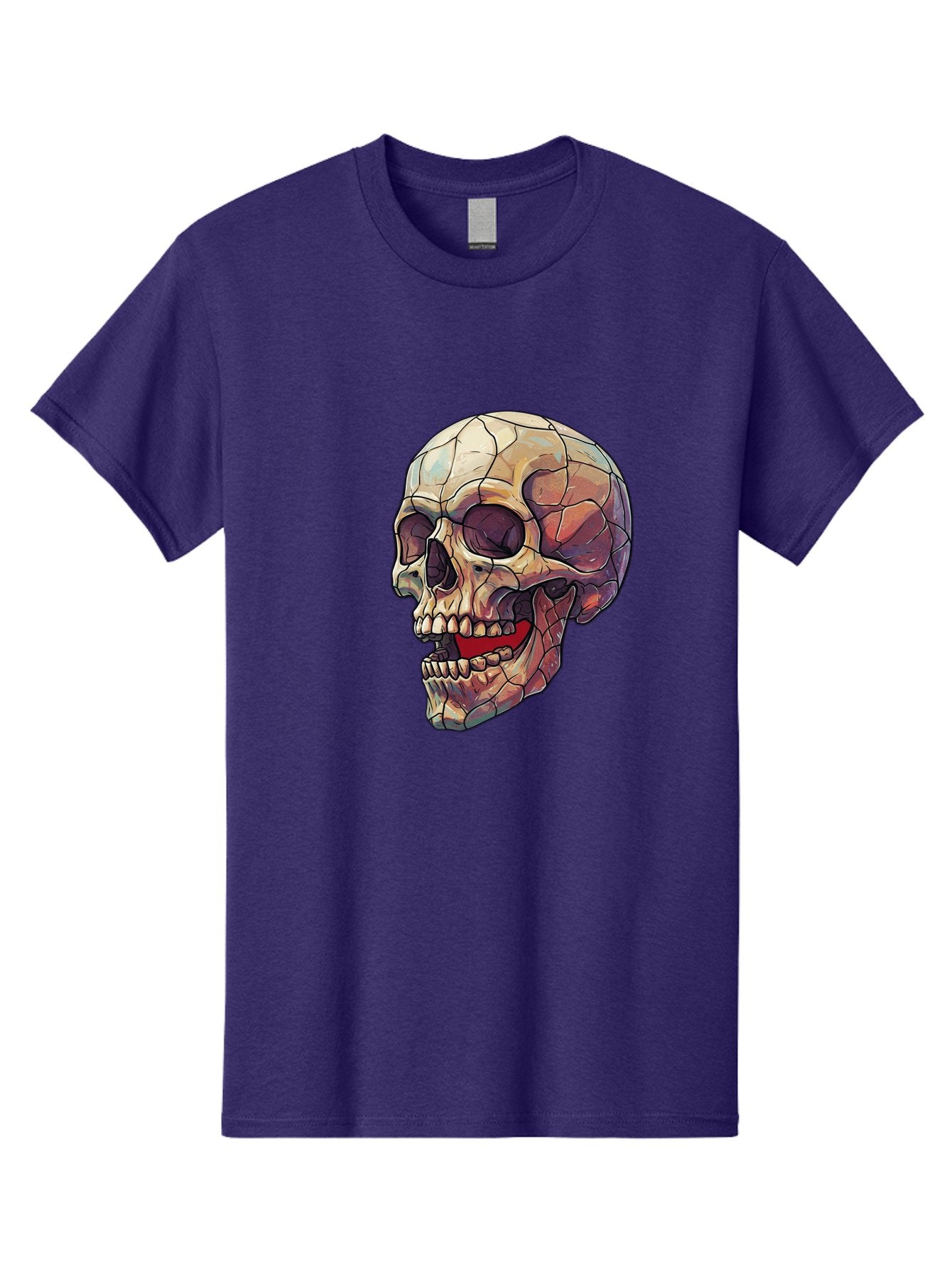 Cracked-Skull Men'S Graphic Tee, 100% Cotton, Comfortable Casual Summer Wear, Machine Washable, Human Skull, Cracked Bones, Red Tongue, Dental Anatomy, Skull Art, Gothic Illustration, Vibrant Colors, Bold Graphics Bac928 14