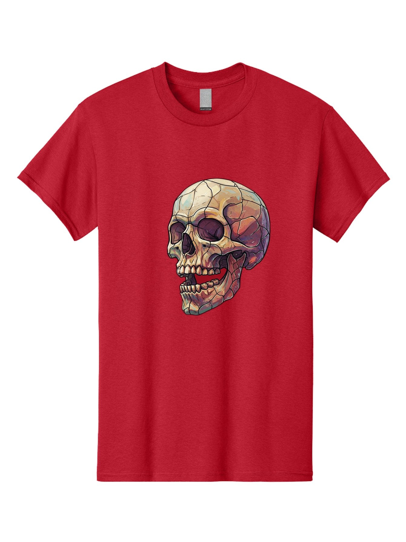Cracked-Skull Men'S Graphic Tee, 100% Cotton, Comfortable Casual Summer Wear, Machine Washable, Human Skull, Cracked Bones, Red Tongue, Dental Anatomy, Skull Art, Gothic Illustration, Vibrant Colors, Bold Graphics Bac928 4