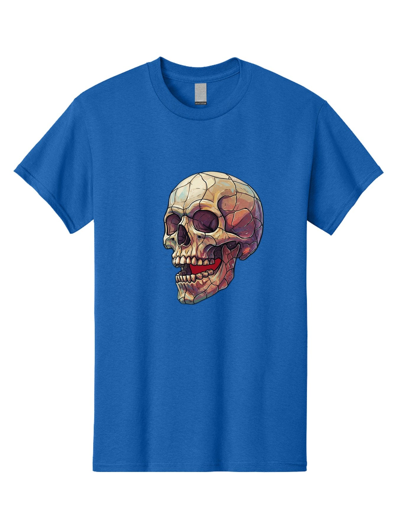 Cracked-Skull Men'S Graphic Tee, 100% Cotton, Comfortable Casual Summer Wear, Machine Washable, Human Skull, Cracked Bones, Red Tongue, Dental Anatomy, Skull Art, Gothic Illustration, Vibrant Colors, Bold Graphics Bac928 12