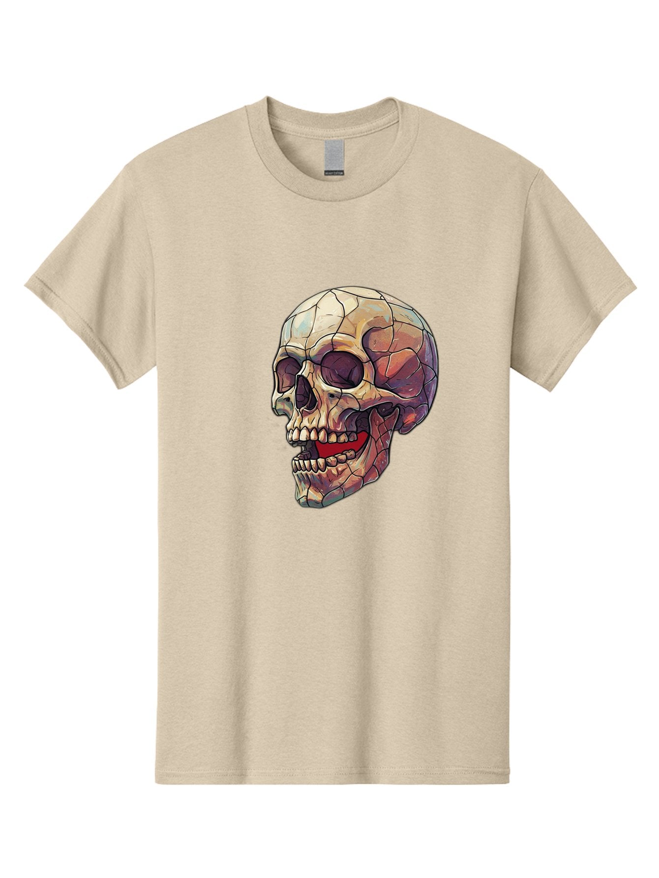 Cracked-Skull Men'S Graphic Tee, 100% Cotton, Comfortable Casual Summer Wear, Machine Washable, Human Skull, Cracked Bones, Red Tongue, Dental Anatomy, Skull Art, Gothic Illustration, Vibrant Colors, Bold Graphics Bac928 15