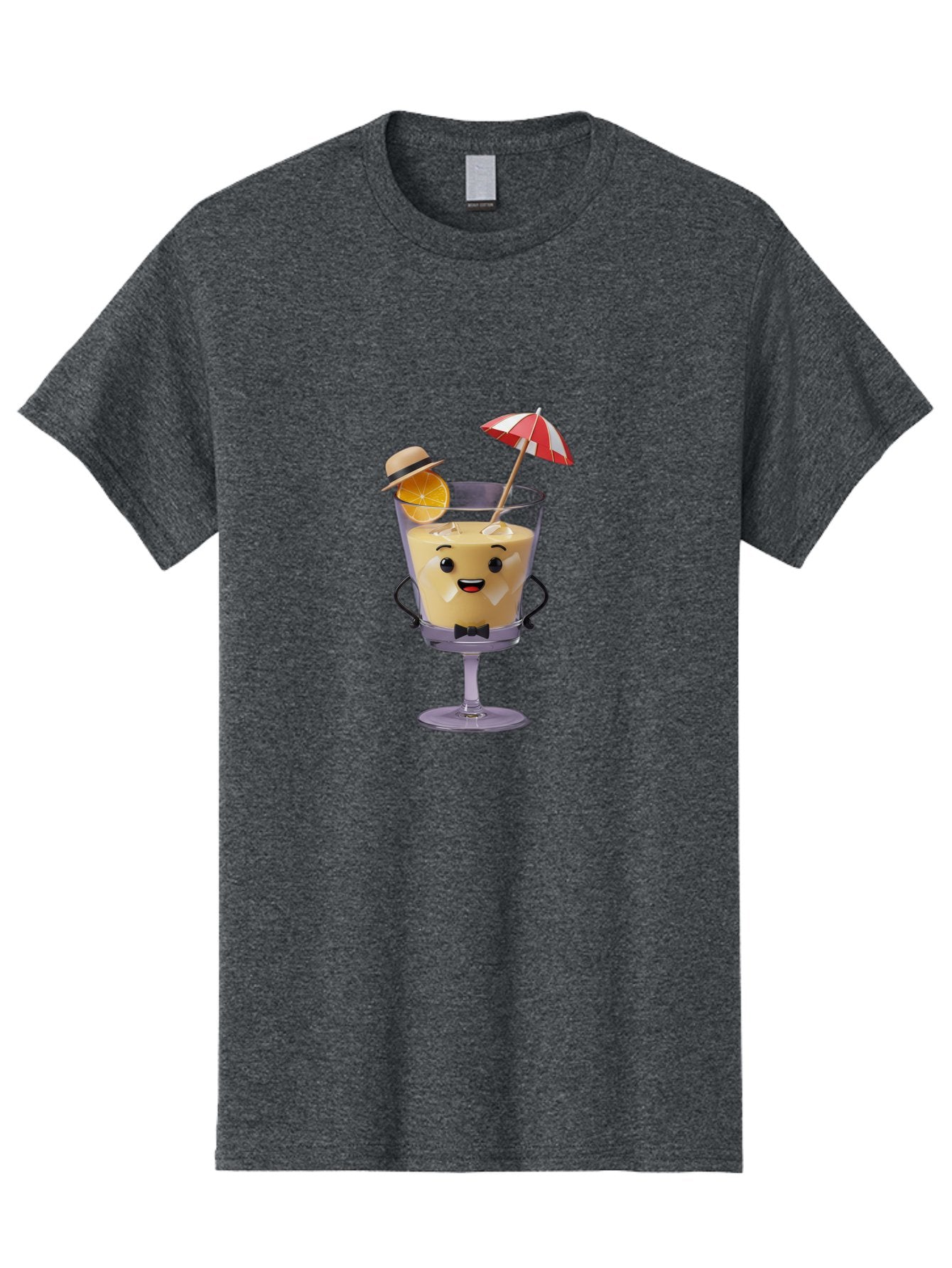 Creamy-Cocktail Men'S Graphic Tee, 100% Cotton, Comfortable Casual Summer Wear, Machine Washable, Fun Cocktail, Orange Slice, Red And White Umbrella, Beige Hat, Smiling Face, Bow Tie, Summer Drink, Refreshing Beverage Bac929 14