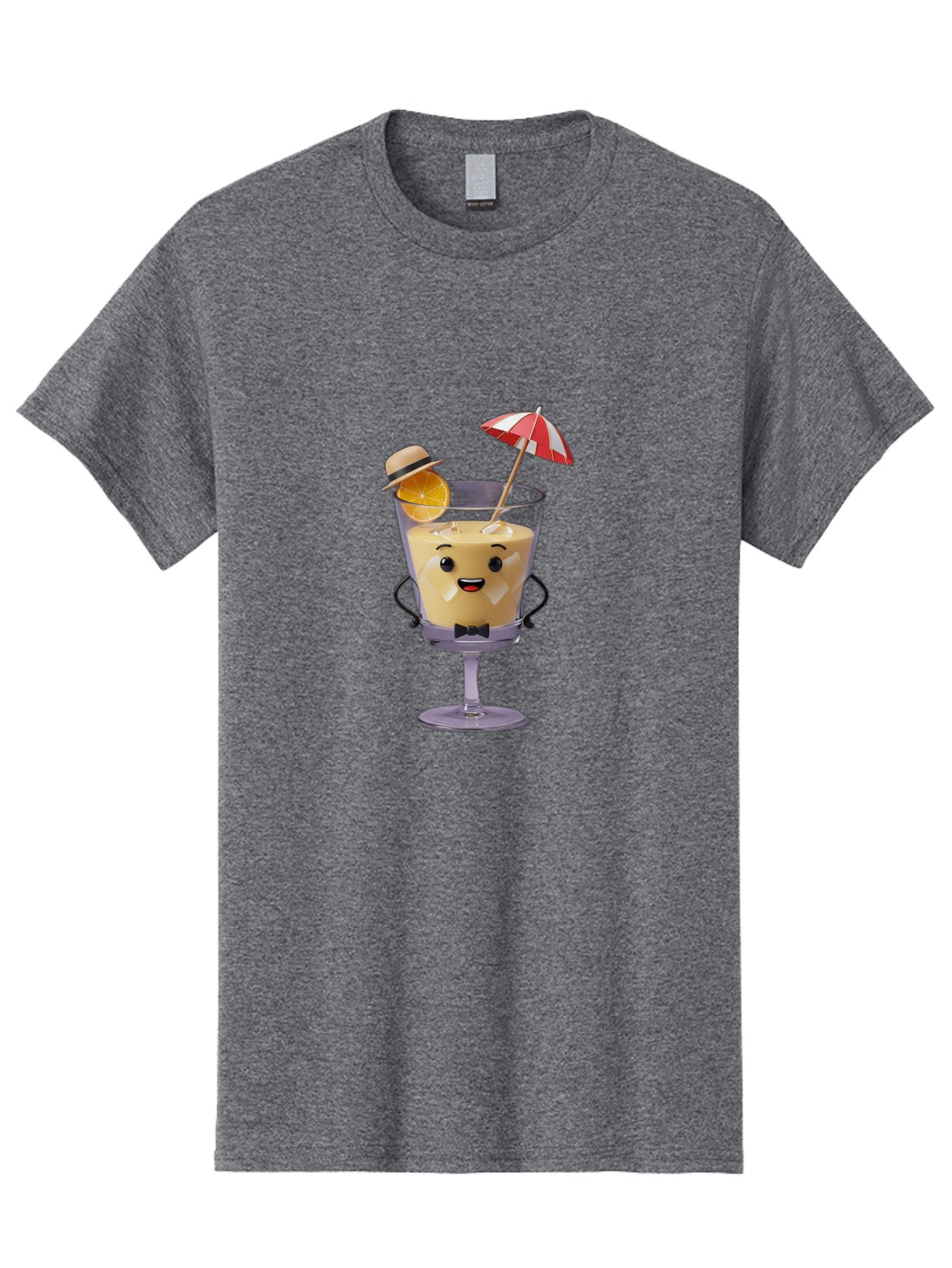 Creamy-Cocktail Men'S Graphic Tee, 100% Cotton, Comfortable Casual Summer Wear, Machine Washable, Fun Cocktail, Orange Slice, Red And White Umbrella, Beige Hat, Smiling Face, Bow Tie, Summer Drink, Refreshing Beverage Bac929 10