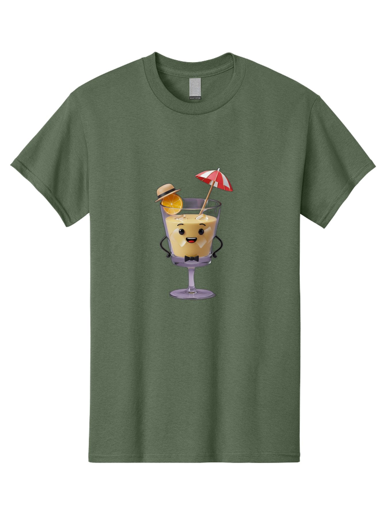 Creamy-Cocktail Men'S Graphic Tee, 100% Cotton, Comfortable Casual Summer Wear, Machine Washable, Fun Cocktail, Orange Slice, Red And White Umbrella, Beige Hat, Smiling Face, Bow Tie, Summer Drink, Refreshing Beverage Bac929 12