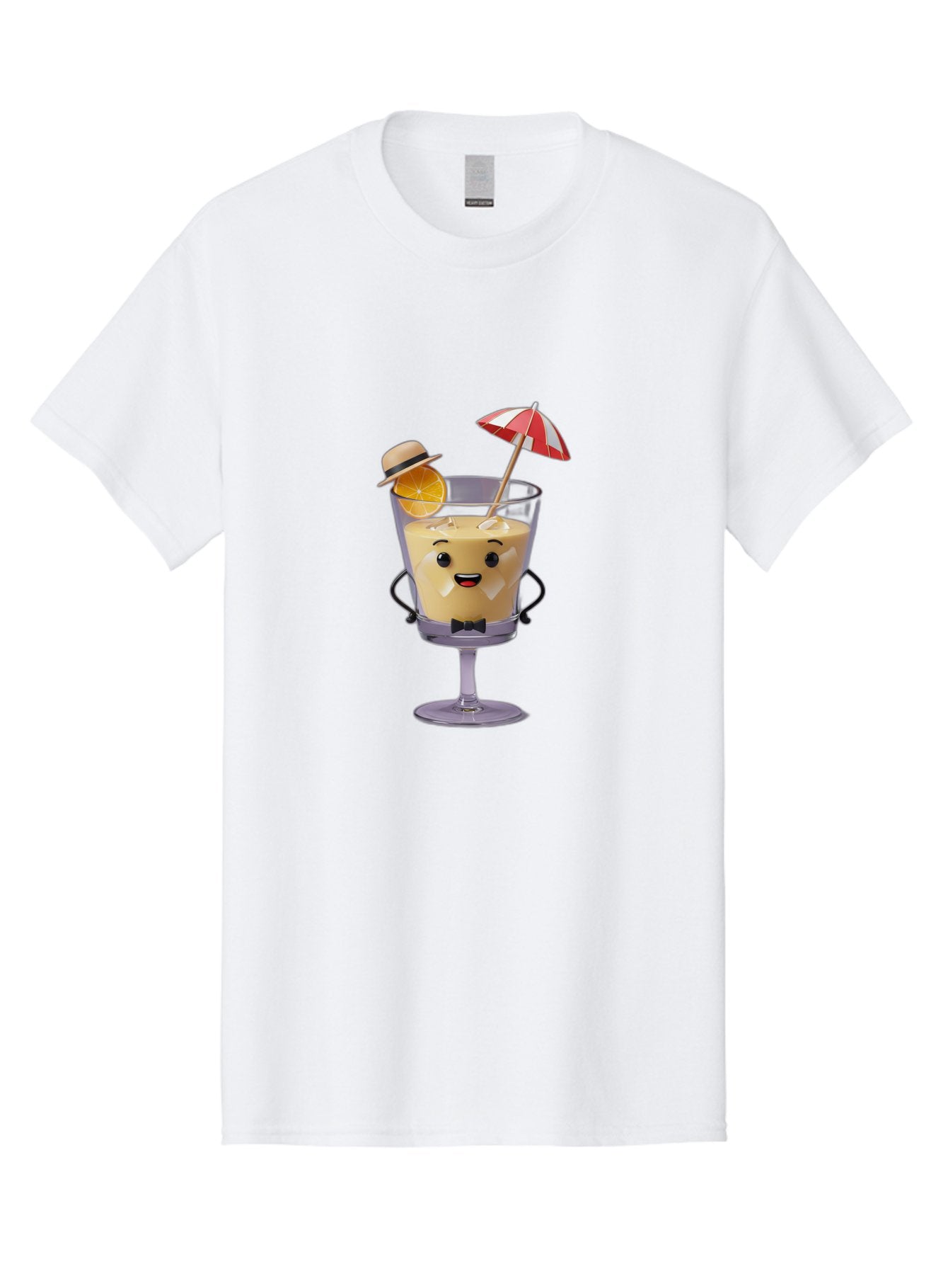 Creamy-Cocktail Men'S Graphic Tee, 100% Cotton, Comfortable Casual Summer Wear, Machine Washable, Fun Cocktail, Orange Slice, Red And White Umbrella, Beige Hat, Smiling Face, Bow Tie, Summer Drink, Refreshing Beverage Bac929 6