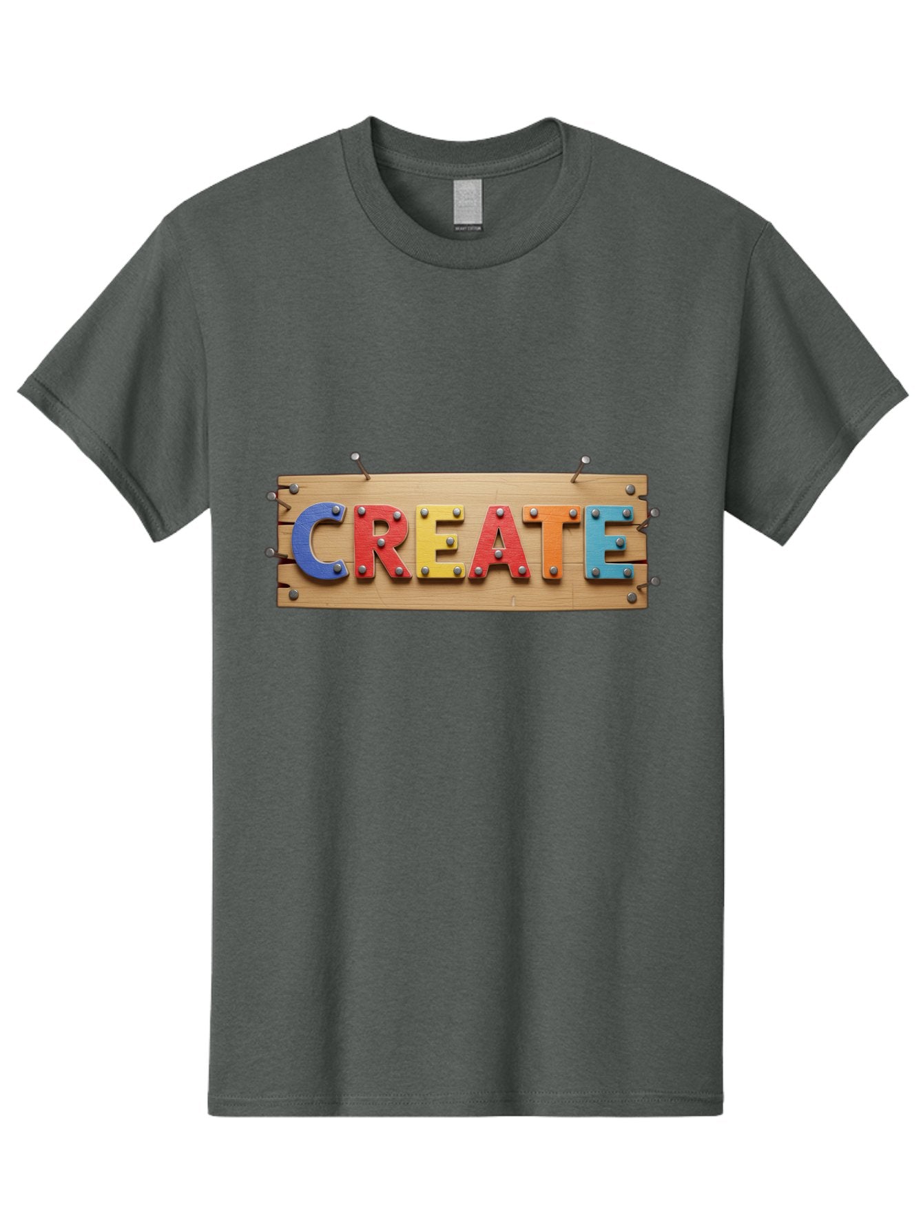 Create Men'S Graphic Tee, 100% Cotton, Comfortable Casual Summer Wear, Machine Washable, Create Sign, Wooden Board, Colorful Letters, Metal Screws, Creative Inspiration, Artistic Expression, Diy Projects, Imagination Sparks, Vibrant Colors Bac930 7