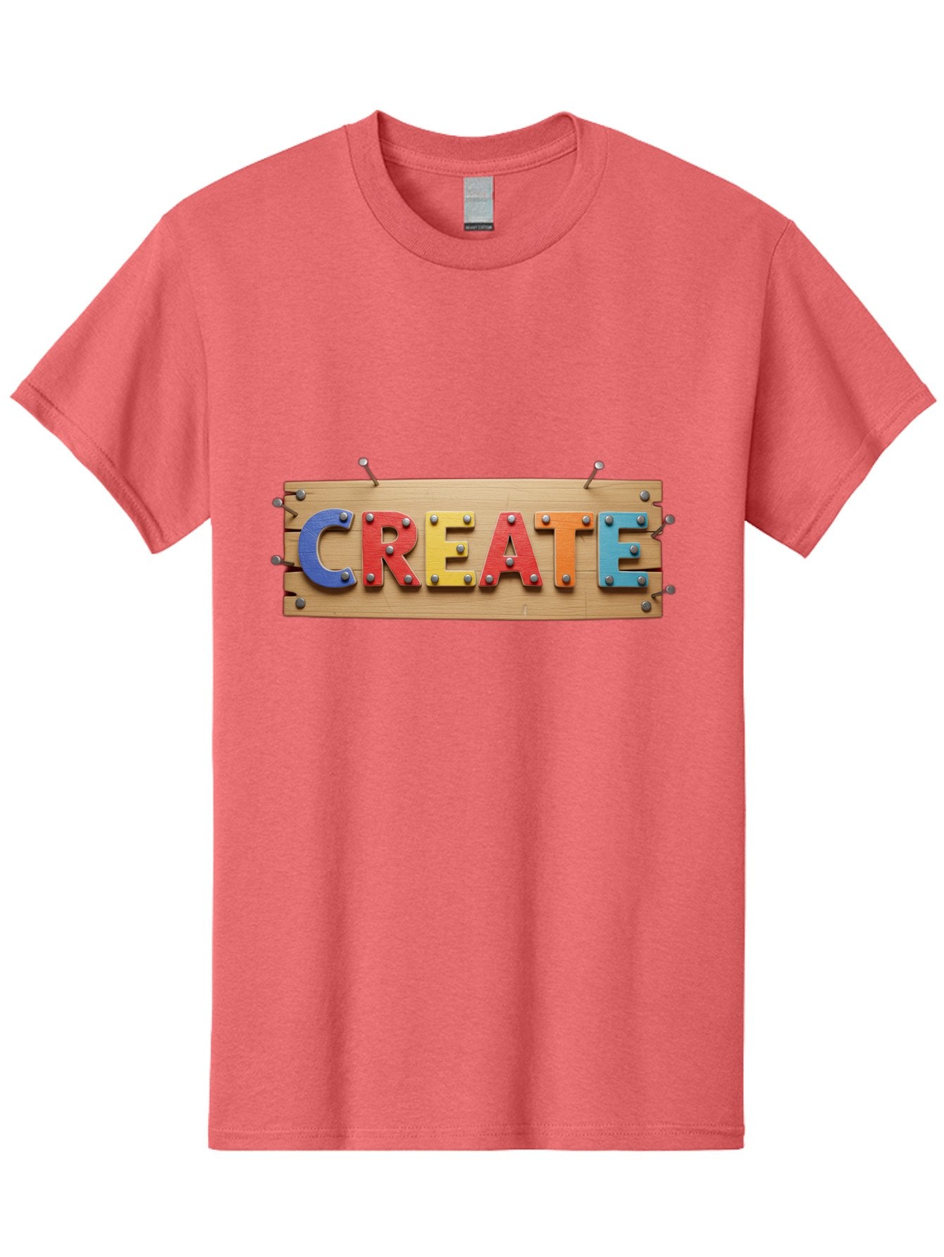 Create Men'S Graphic Tee, 100% Cotton, Comfortable Casual Summer Wear, Machine Washable, Create Sign, Wooden Board, Colorful Letters, Metal Screws, Creative Inspiration, Artistic Expression, Diy Projects, Imagination Sparks, Vibrant Colors Bac930 13