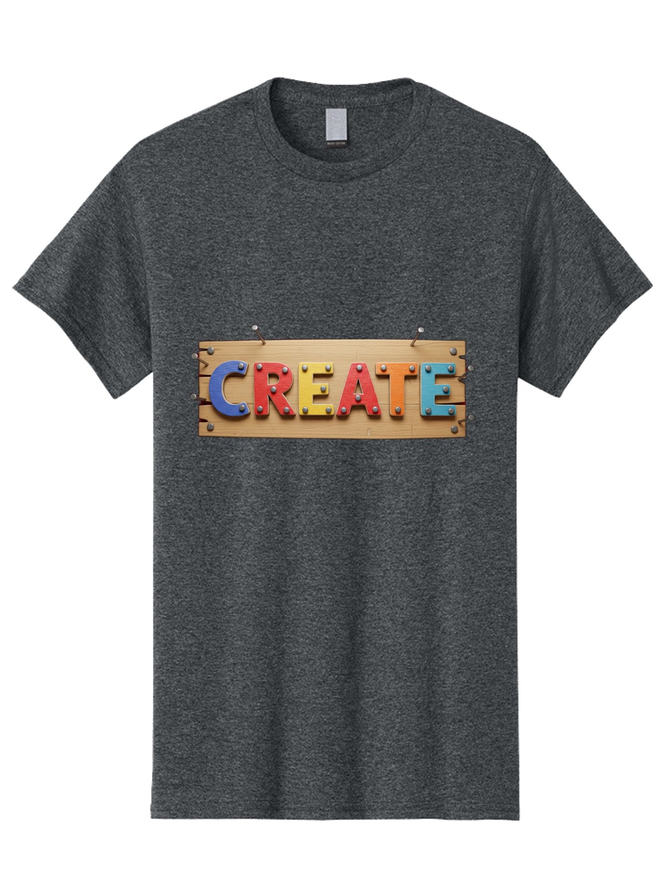 Create Men'S Graphic Tee, 100% Cotton, Comfortable Casual Summer Wear, Machine Washable, Create Sign, Wooden Board, Colorful Letters, Metal Screws, Creative Inspiration, Artistic Expression, Diy Projects, Imagination Sparks, Vibrant Colors Bac930 14