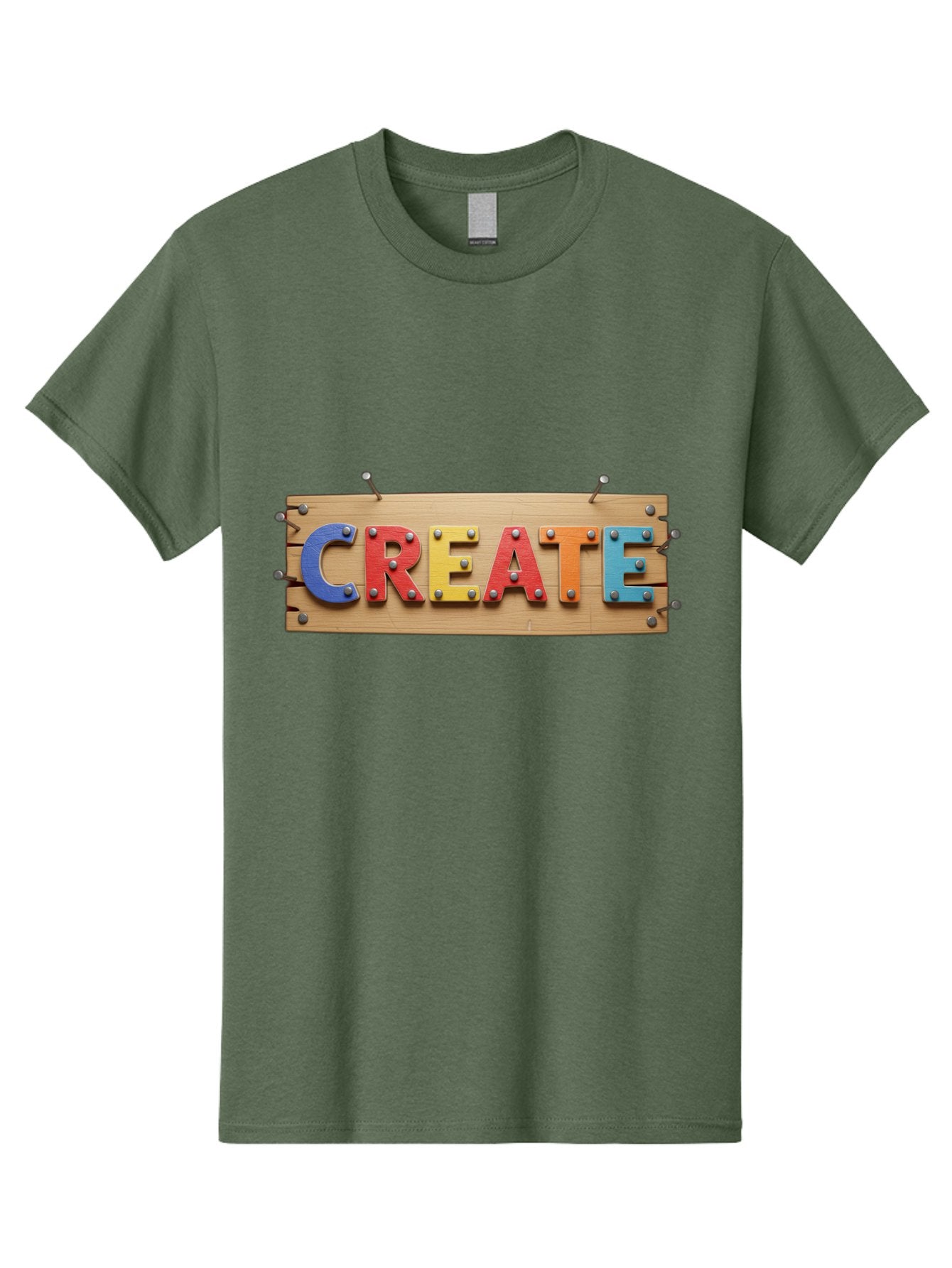 Create Men'S Graphic Tee, 100% Cotton, Comfortable Casual Summer Wear, Machine Washable, Create Sign, Wooden Board, Colorful Letters, Metal Screws, Creative Inspiration, Artistic Expression, Diy Projects, Imagination Sparks, Vibrant Colors Bac930 11