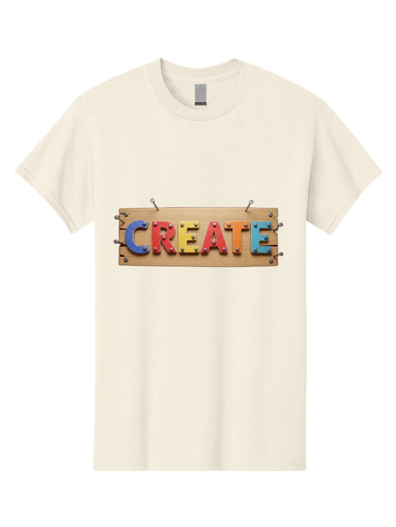 Create Men'S Graphic Tee, 100% Cotton, Comfortable Casual Summer Wear, Machine Washable, Create Sign, Wooden Board, Colorful Letters, Metal Screws, Creative Inspiration, Artistic Expression, Diy Projects, Imagination Sparks, Vibrant Colors Bac930 6