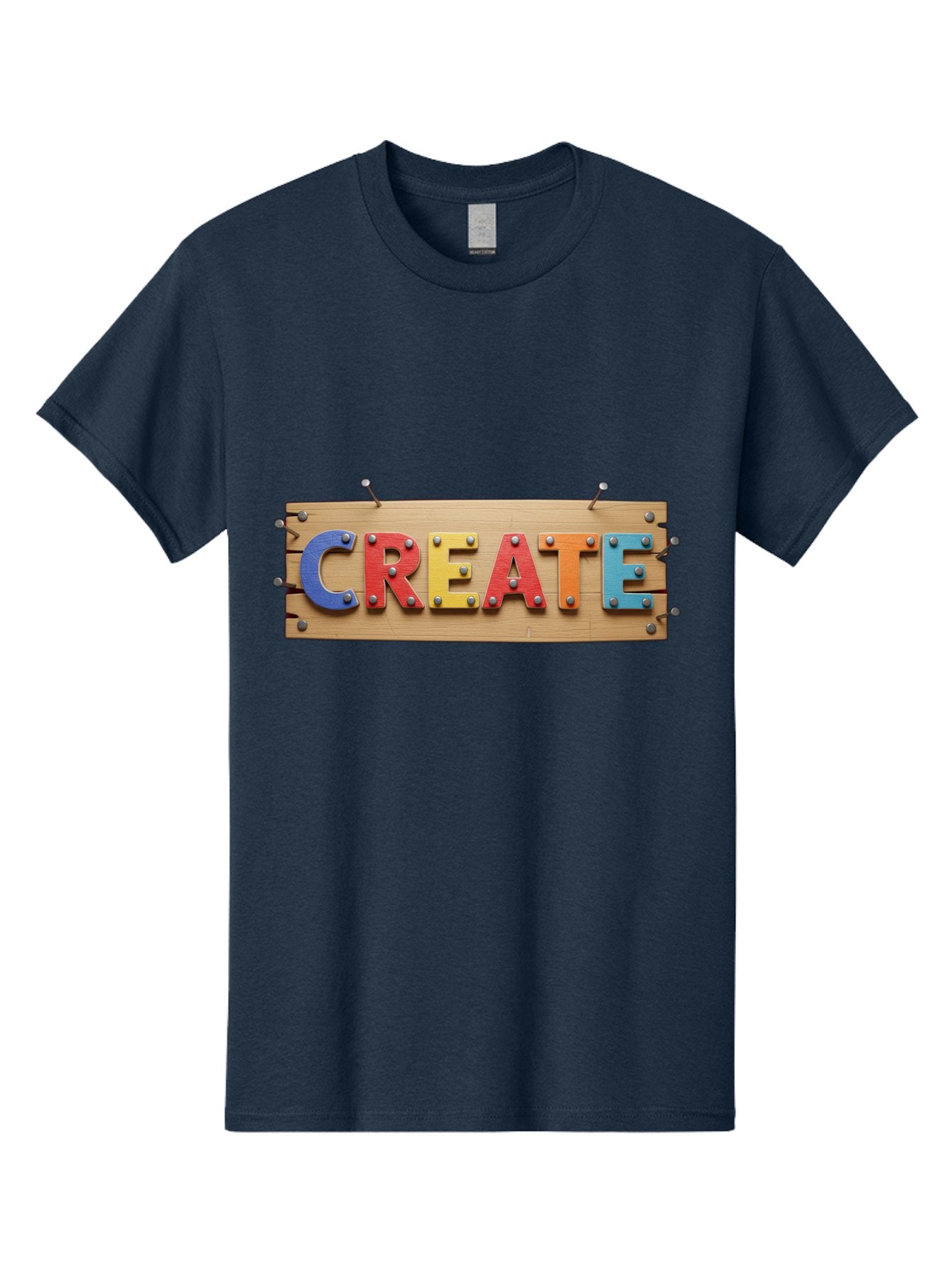 Create Men'S Graphic Tee, 100% Cotton, Comfortable Casual Summer Wear, Machine Washable, Create Sign, Wooden Board, Colorful Letters, Metal Screws, Creative Inspiration, Artistic Expression, Diy Projects, Imagination Sparks, Vibrant Colors Bac930 3