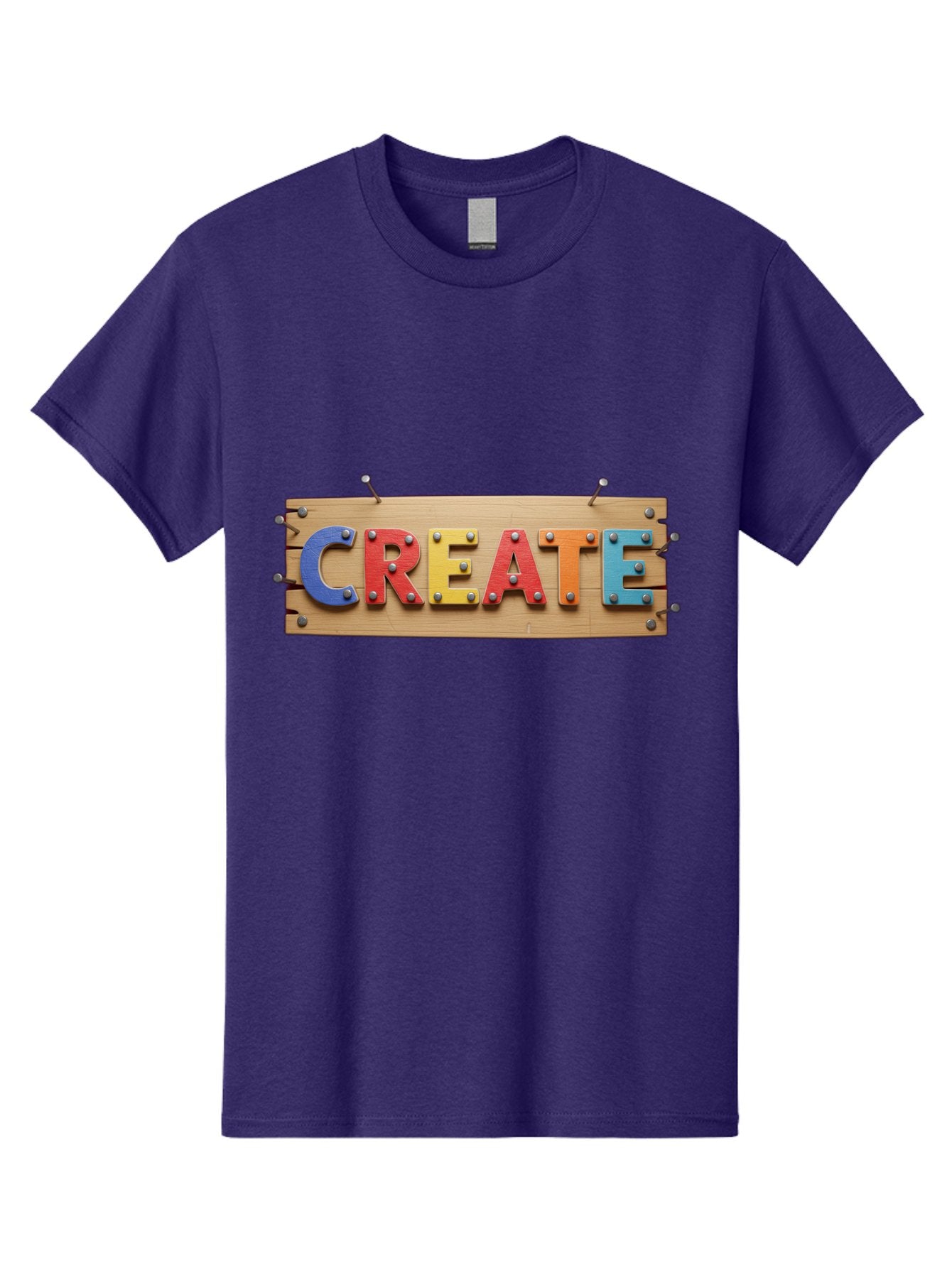 Create Men'S Graphic Tee, 100% Cotton, Comfortable Casual Summer Wear, Machine Washable, Create Sign, Wooden Board, Colorful Letters, Metal Screws, Creative Inspiration, Artistic Expression, Diy Projects, Imagination Sparks, Vibrant Colors Bac930 9