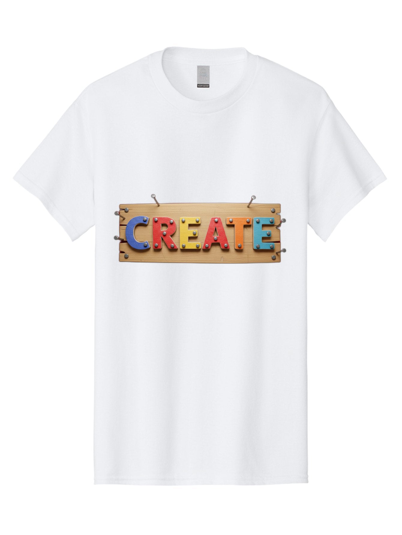 Create Men'S Graphic Tee, 100% Cotton, Comfortable Casual Summer Wear, Machine Washable, Create Sign, Wooden Board, Colorful Letters, Metal Screws, Creative Inspiration, Artistic Expression, Diy Projects, Imagination Sparks, Vibrant Colors Bac930 4