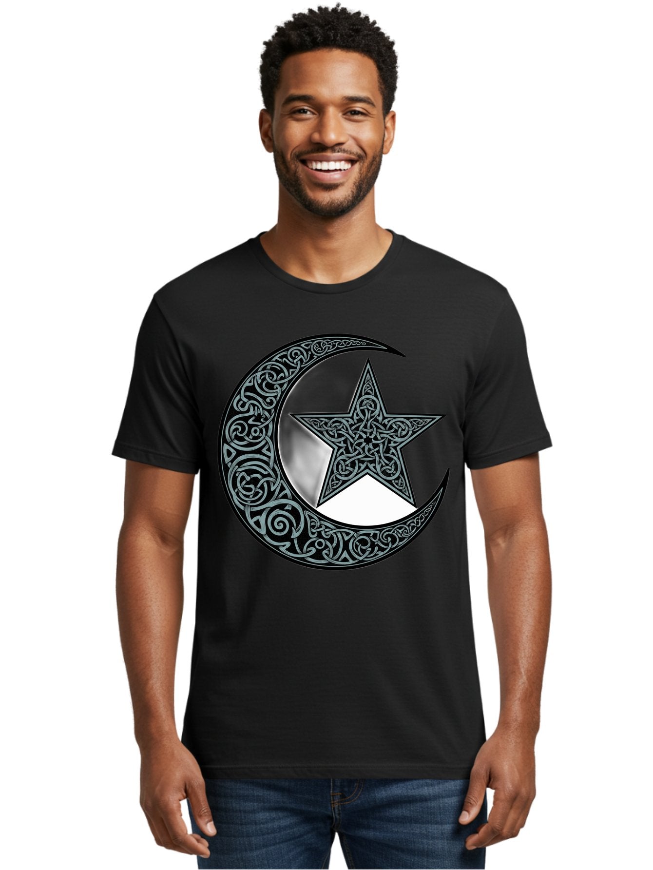 Crescent-Moon-Star Men'S Graphic Tee, 100% Cotton, Comfortable Casual Summer Wear, Machine Washable, Crescent Moon, Star Symbol, Islamic Symbol, Arabic Art, Intricate Designs, Ornate Patterns, Cultural Heritage, Islamic Art, Bac933 19