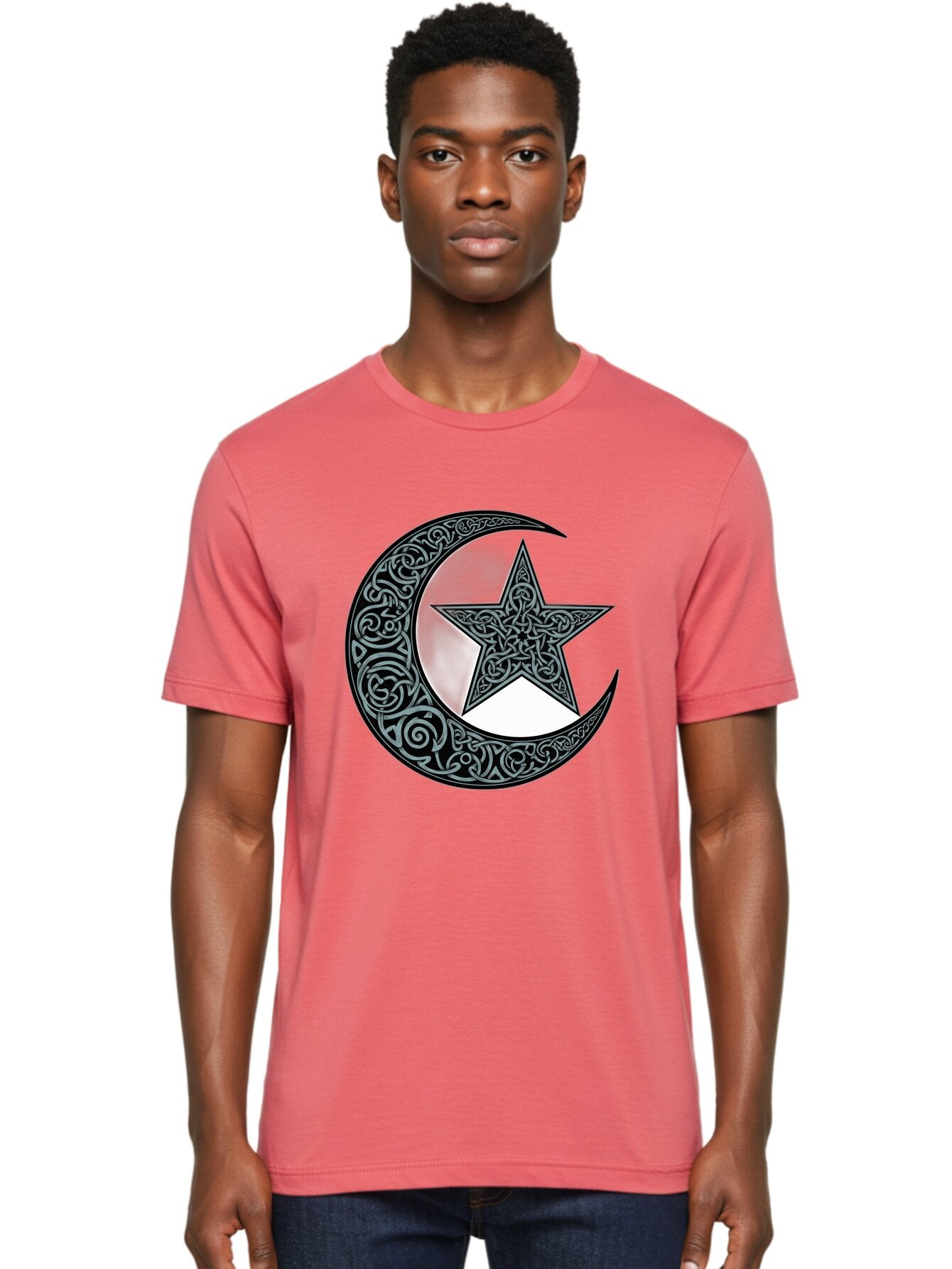 Crescent-Moon-Star Men'S Graphic Tee, 100% Cotton, Comfortable Casual Summer Wear, Machine Washable, Crescent Moon, Star Symbol, Islamic Symbol, Arabic Art, Intricate Designs, Ornate Patterns, Cultural Heritage, Islamic Art, Bac933 25