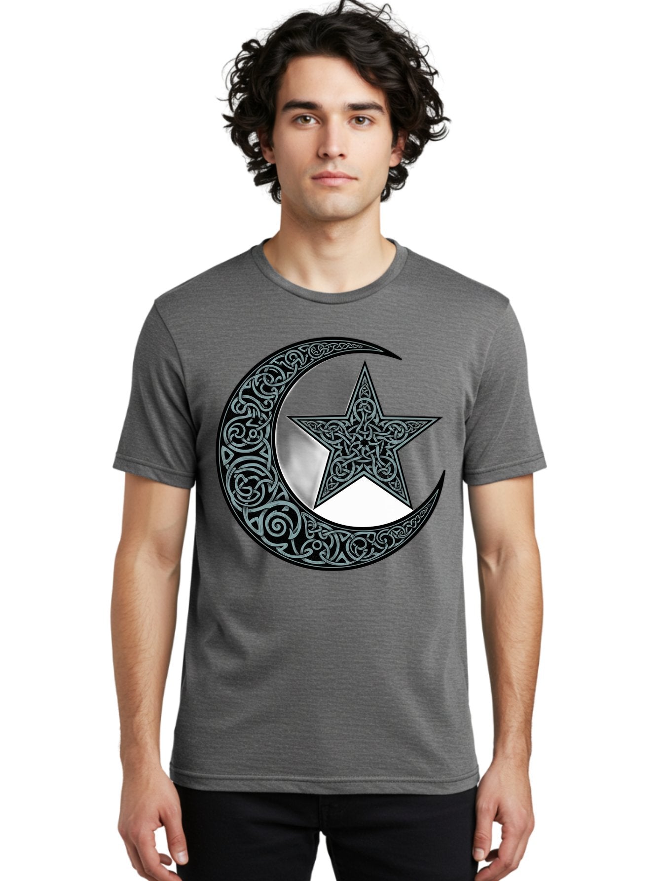 Crescent-Moon-Star Men'S Graphic Tee, 100% Cotton, Comfortable Casual Summer Wear, Machine Washable, Crescent Moon, Star Symbol, Islamic Symbol, Arabic Art, Intricate Designs, Ornate Patterns, Cultural Heritage, Islamic Art, Bac933 17