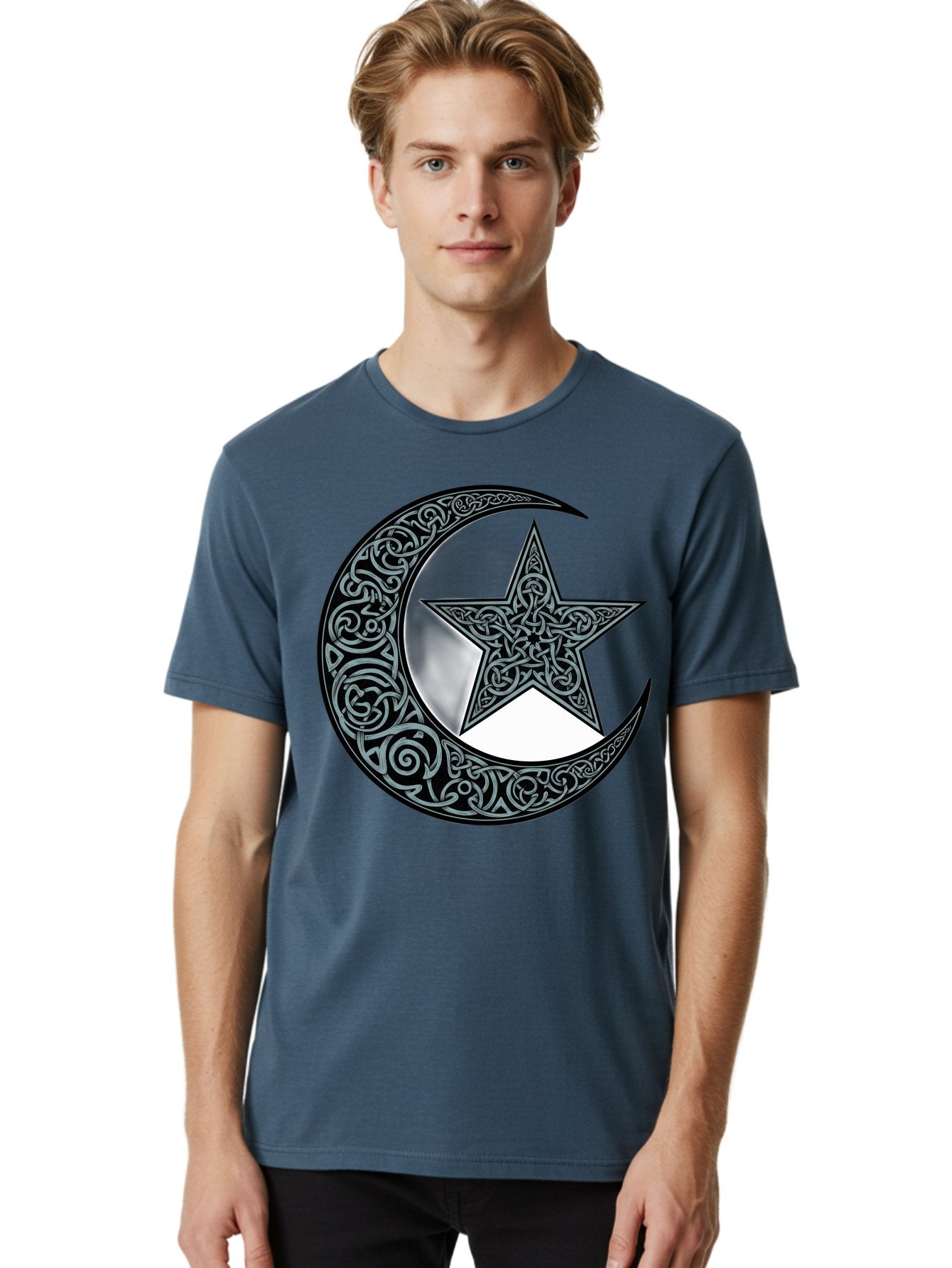 Crescent-Moon-Star Men'S Graphic Tee, 100% Cotton, Comfortable Casual Summer Wear, Machine Washable, Crescent Moon, Star Symbol, Islamic Symbol, Arabic Art, Intricate Designs, Ornate Patterns, Cultural Heritage, Islamic Art, Bac933 23