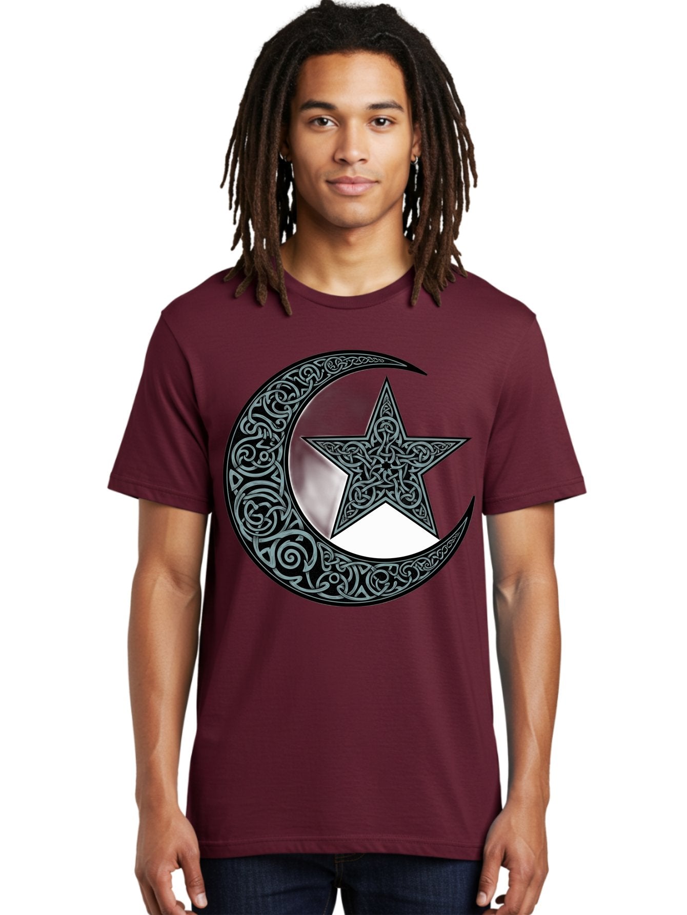 Crescent-Moon-Star Men'S Graphic Tee, 100% Cotton, Comfortable Casual Summer Wear, Machine Washable, Crescent Moon, Star Symbol, Islamic Symbol, Arabic Art, Intricate Designs, Ornate Patterns, Cultural Heritage, Islamic Art, Bac933 24
