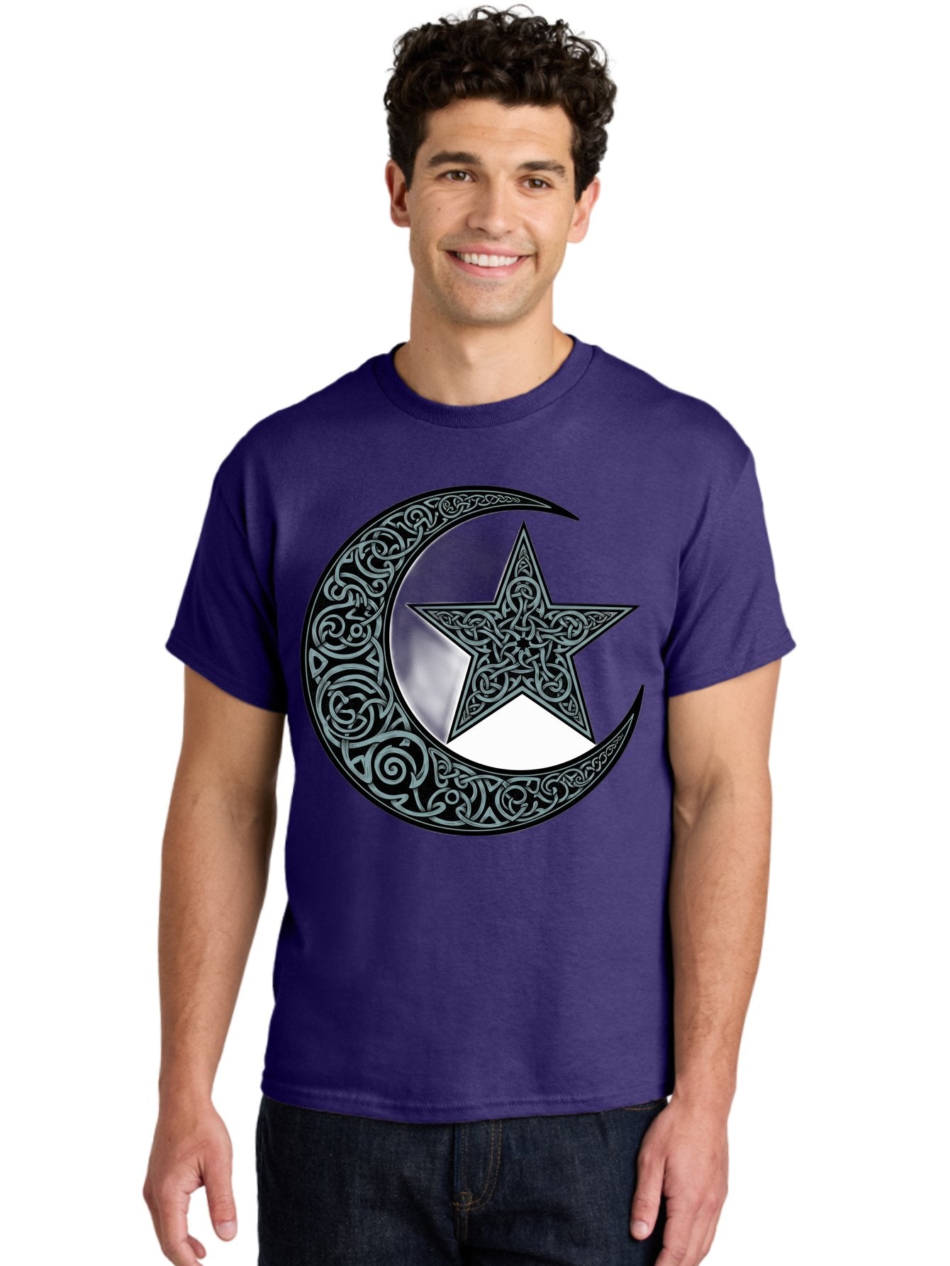 Crescent-Moon-Star Men'S Graphic Tee, 100% Cotton, Comfortable Casual Summer Wear, Machine Washable, Crescent Moon, Star Symbol, Islamic Symbol, Arabic Art, Intricate Designs, Ornate Patterns, Cultural Heritage, Islamic Art, Bac933 26