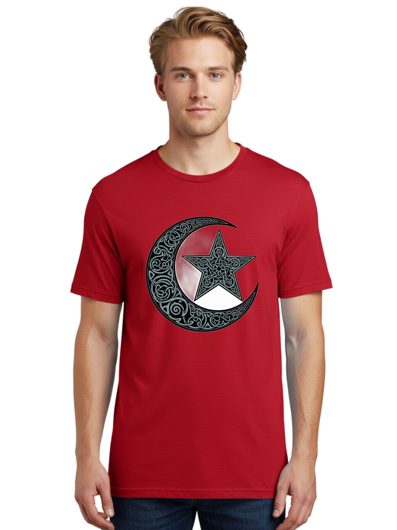 Crescent-Moon-Star Men'S Graphic Tee, 100% Cotton, Comfortable Casual Summer Wear, Machine Washable, Crescent Moon, Star Symbol, Islamic Symbol, Arabic Art, Intricate Designs, Ornate Patterns, Cultural Heritage, Islamic Art, Bac933 29