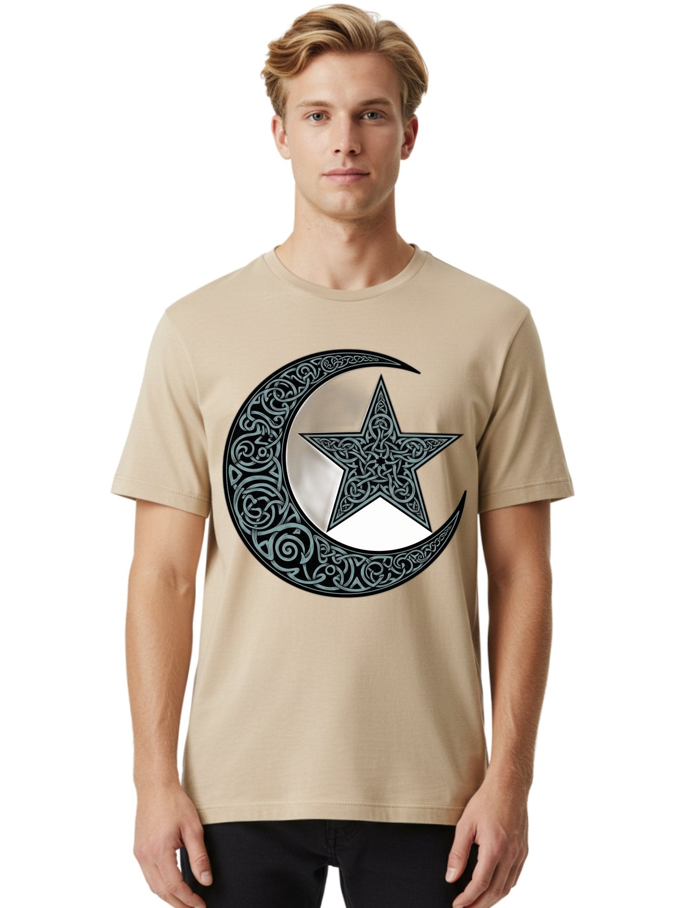 Crescent-Moon-Star Men'S Graphic Tee, 100% Cotton, Comfortable Casual Summer Wear, Machine Washable, Crescent Moon, Star Symbol, Islamic Symbol, Arabic Art, Intricate Designs, Ornate Patterns, Cultural Heritage, Islamic Art, Bac933 27