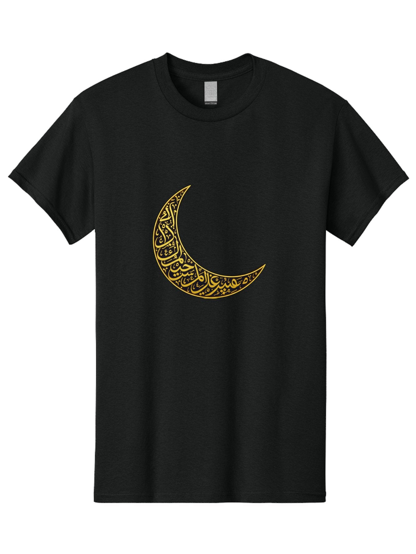 Crescent-Moon-With-Arabic-Calligraphy Men'S Graphic Tee, 100% Cotton, Comfortable Casual Summer Wear, Machine Washable, Crescent Moon, Islamic Calligraphy, Arabic Script, Golden Hues, Intricate Patterns, Traditional Islamic Art, Ramadan Symbol Bac934 12