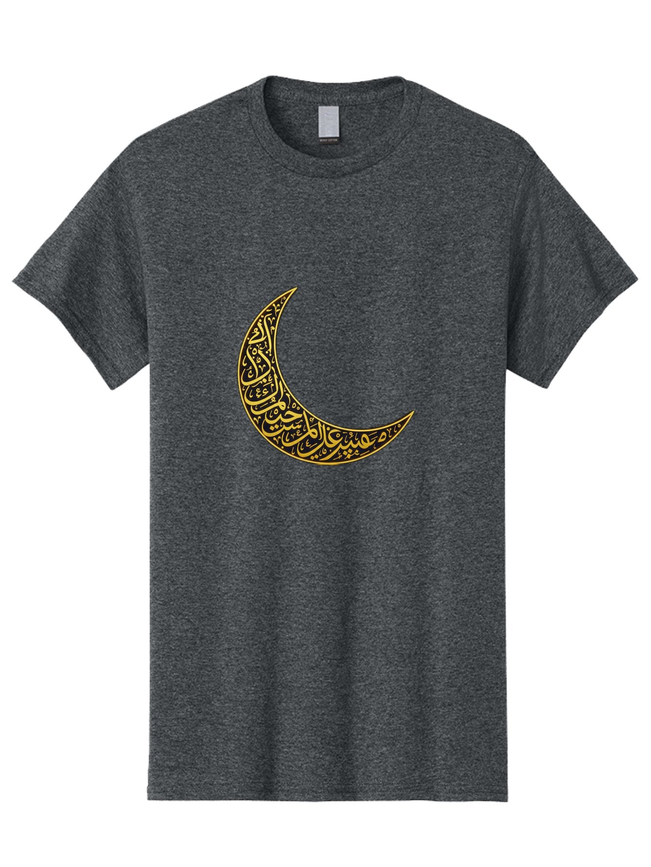 Crescent-Moon-With-Arabic-Calligraphy Men'S Graphic Tee, 100% Cotton, Comfortable Casual Summer Wear, Machine Washable, Crescent Moon, Islamic Calligraphy, Arabic Script, Golden Hues, Intricate Patterns, Traditional Islamic Art, Ramadan Symbol Bac934 10