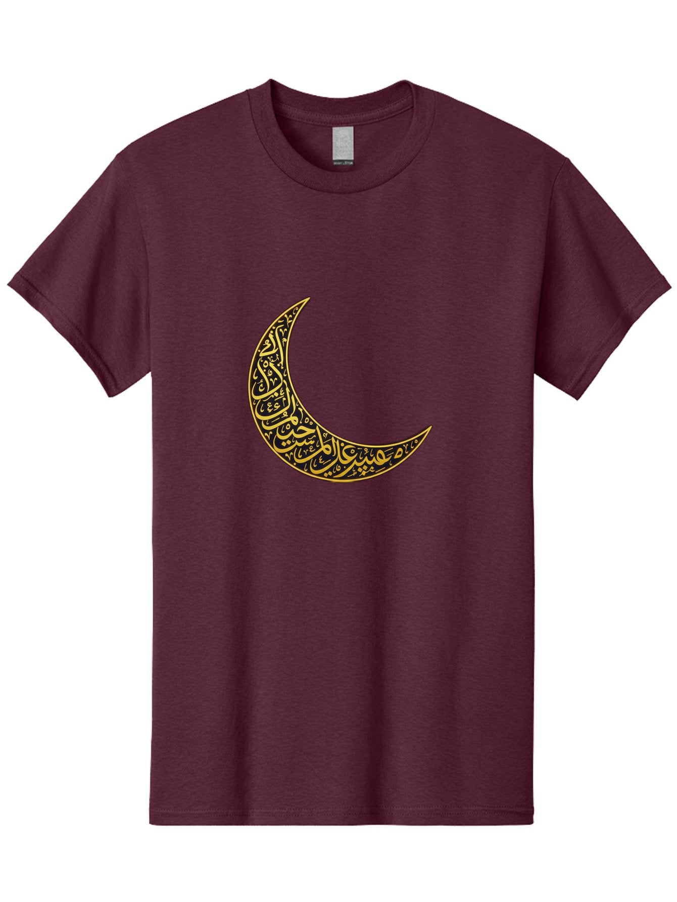 Crescent-Moon-With-Arabic-Calligraphy Men'S Graphic Tee, 100% Cotton, Comfortable Casual Summer Wear, Machine Washable, Crescent Moon, Islamic Calligraphy, Arabic Script, Golden Hues, Intricate Patterns, Traditional Islamic Art, Ramadan Symbol Bac934 15