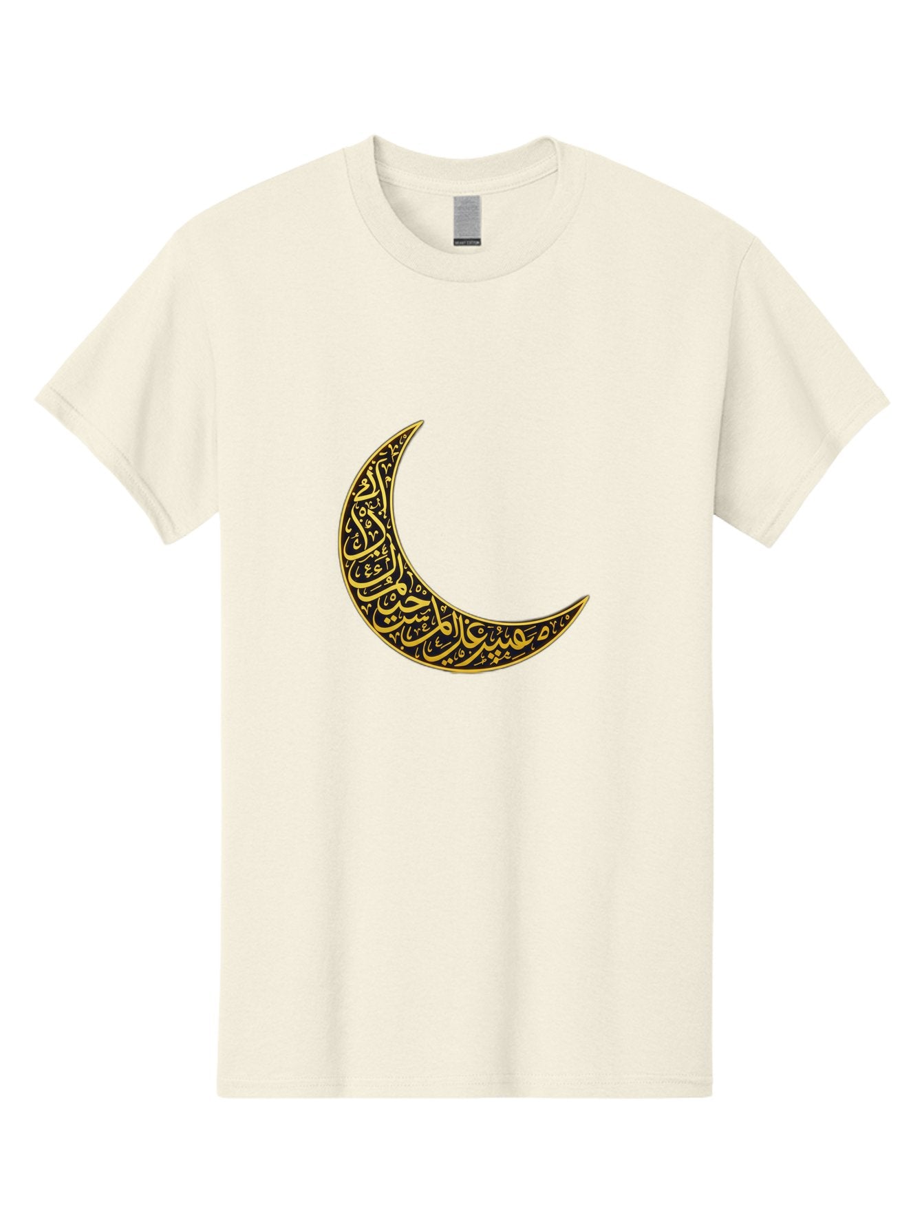 Crescent-Moon-With-Arabic-Calligraphy Men'S Graphic Tee, 100% Cotton, Comfortable Casual Summer Wear, Machine Washable, Crescent Moon, Islamic Calligraphy, Arabic Script, Golden Hues, Intricate Patterns, Traditional Islamic Art, Ramadan Symbol Bac934 13