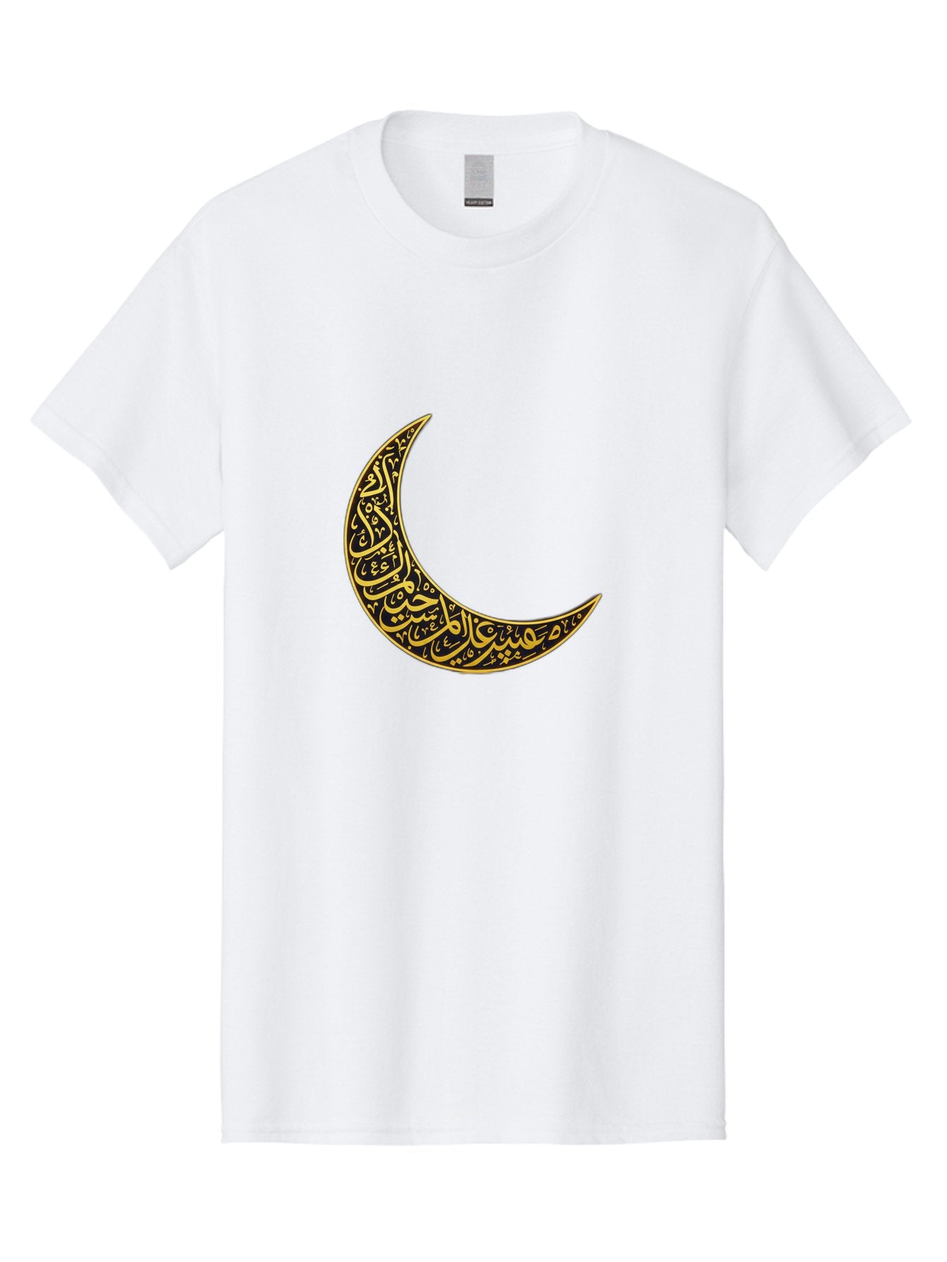 Crescent-Moon-With-Arabic-Calligraphy Men'S Graphic Tee, 100% Cotton, Comfortable Casual Summer Wear, Machine Washable, Crescent Moon, Islamic Calligraphy, Arabic Script, Golden Hues, Intricate Patterns, Traditional Islamic Art, Ramadan Symbol Bac934 7