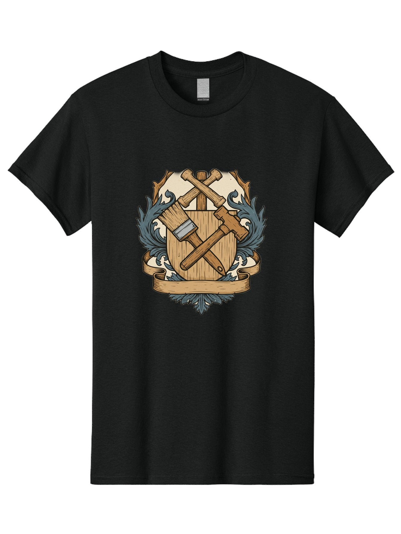 Crisscrossed-Mallets Men'S Graphic Tee, 100% Cotton, Comfortable Casual Summer Wear, Machine Washable, Wooden Shield, Decorative Emblem, Crossed Mallets, Ornate Crest, Heraldic Design, Vintage Logo, Carpentry Tools, Craftsmanship Symbol Bac935 14