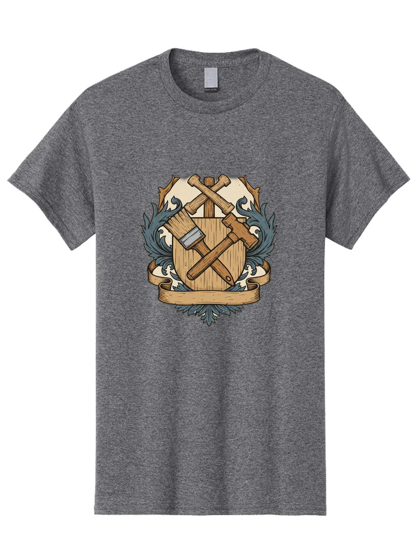 Crisscrossed-Mallets Men'S Graphic Tee, 100% Cotton, Comfortable Casual Summer Wear, Machine Washable, Wooden Shield, Decorative Emblem, Crossed Mallets, Ornate Crest, Heraldic Design, Vintage Logo, Carpentry Tools, Craftsmanship Symbol Bac935 4