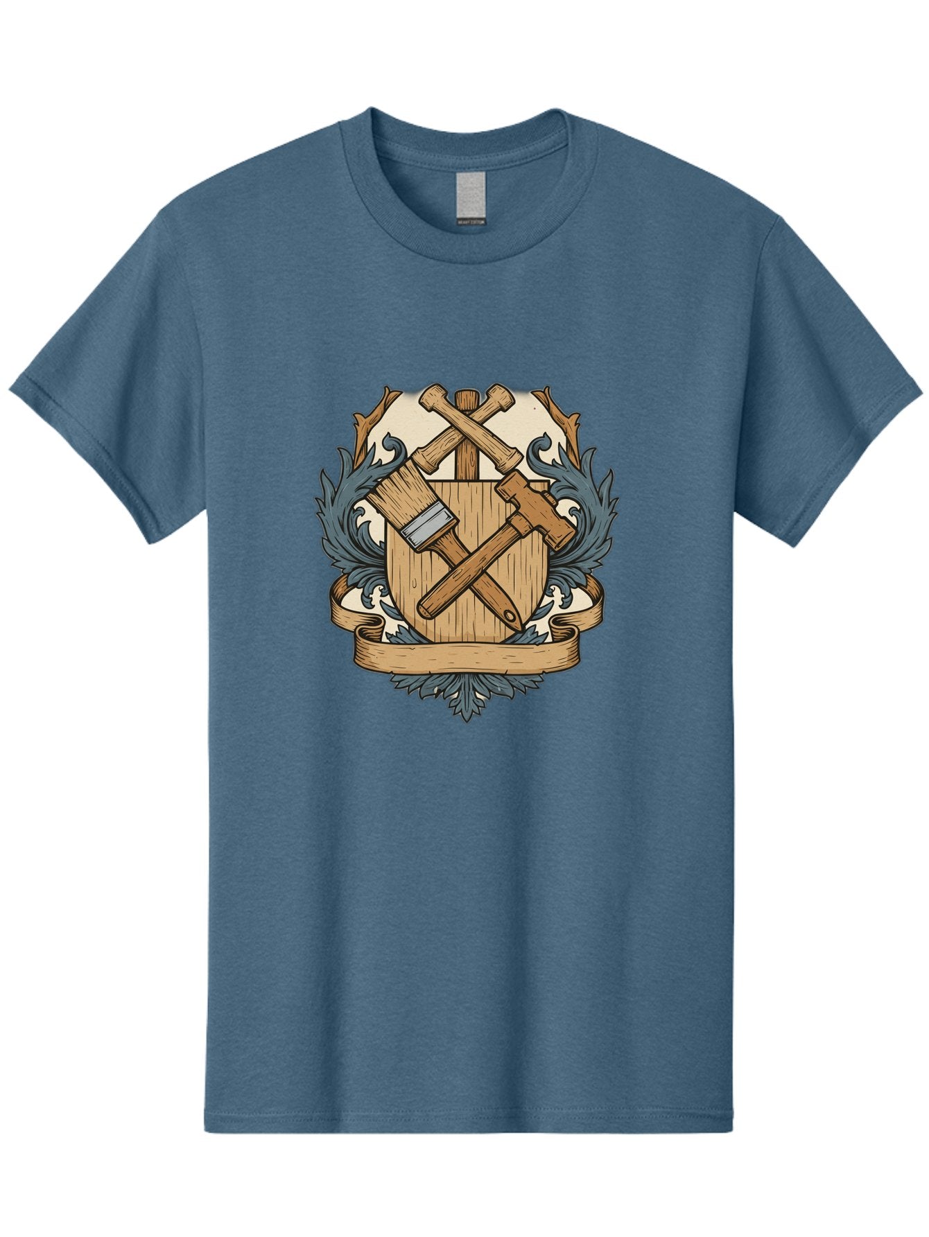 Crisscrossed-Mallets Men'S Graphic Tee, 100% Cotton, Comfortable Casual Summer Wear, Machine Washable, Wooden Shield, Decorative Emblem, Crossed Mallets, Ornate Crest, Heraldic Design, Vintage Logo, Carpentry Tools, Craftsmanship Symbol Bac935 5