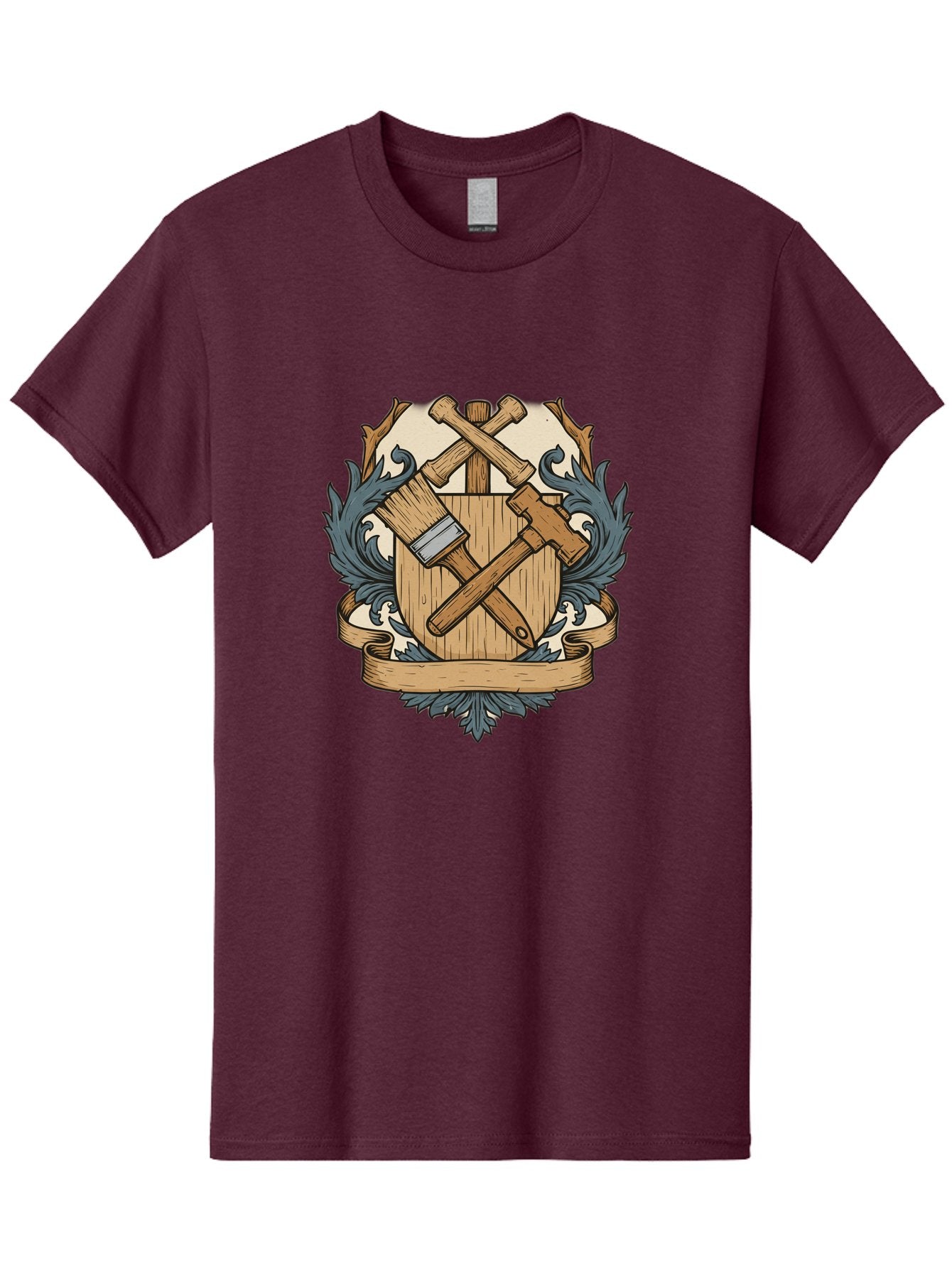 Crisscrossed-Mallets Men'S Graphic Tee, 100% Cotton, Comfortable Casual Summer Wear, Machine Washable, Wooden Shield, Decorative Emblem, Crossed Mallets, Ornate Crest, Heraldic Design, Vintage Logo, Carpentry Tools, Craftsmanship Symbol Bac935 11