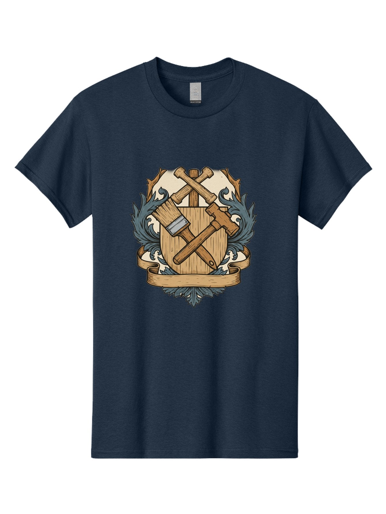 Crisscrossed-Mallets Men'S Graphic Tee, 100% Cotton, Comfortable Casual Summer Wear, Machine Washable, Wooden Shield, Decorative Emblem, Crossed Mallets, Ornate Crest, Heraldic Design, Vintage Logo, Carpentry Tools, Craftsmanship Symbol Bac935 13