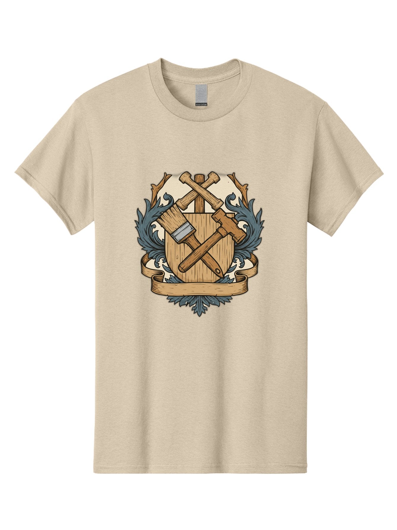 Crisscrossed-Mallets Men'S Graphic Tee, 100% Cotton, Comfortable Casual Summer Wear, Machine Washable, Wooden Shield, Decorative Emblem, Crossed Mallets, Ornate Crest, Heraldic Design, Vintage Logo, Carpentry Tools, Craftsmanship Symbol Bac935 10