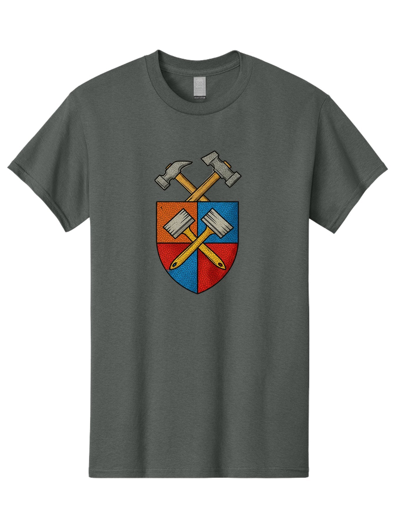 Crossed-Hammers-Coat-Of-Arms Men'S Graphic Tee, 100% Cotton, Comfortable Casual Summer Wear, Machine Washable, Hammers And Pencil, Crossed Tools, Shield Emblem, Carpentry Symbol, Construction Logo, Diy Icon, Craftsmanship Sign Bac937