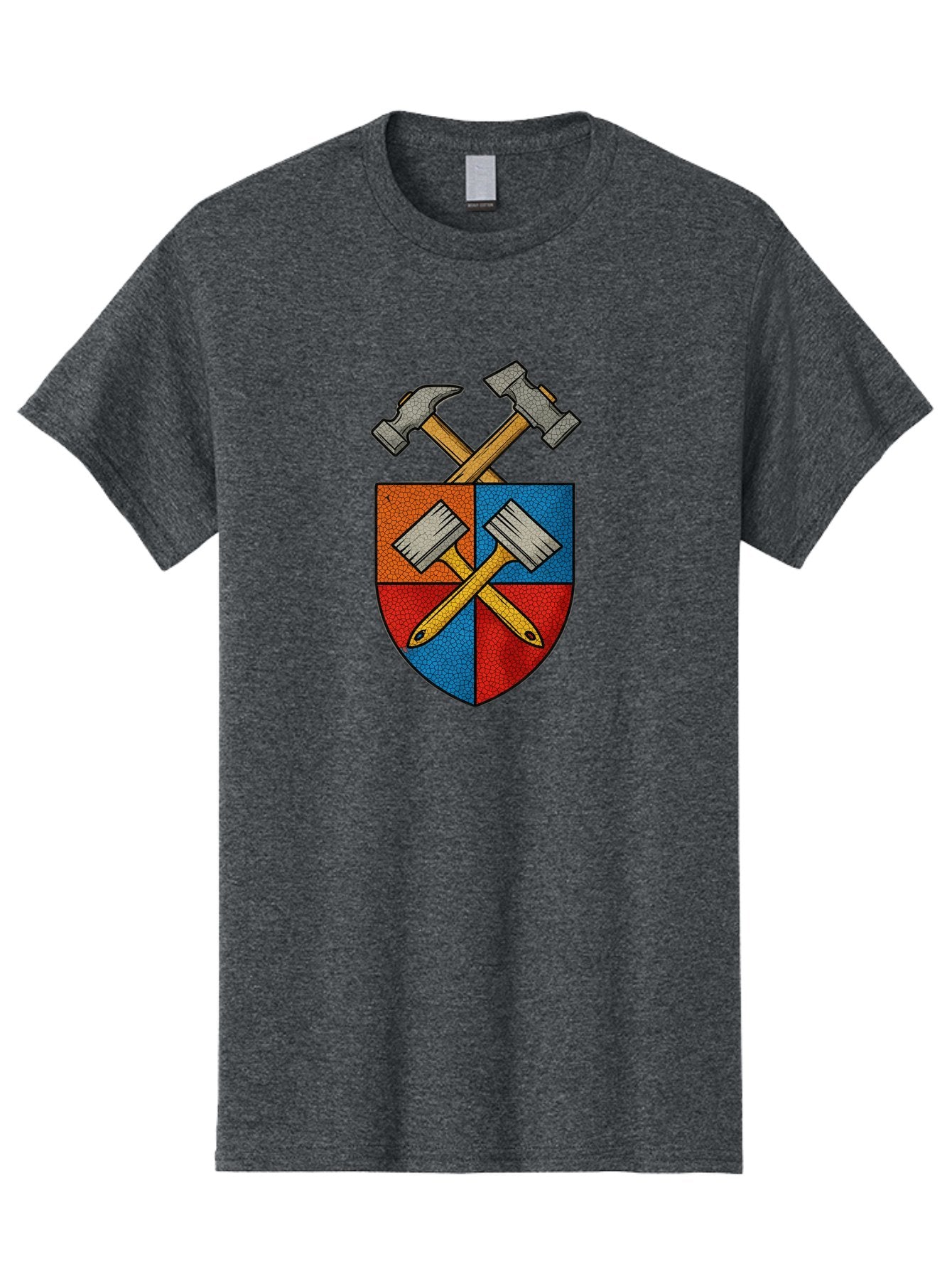 Crossed-Hammers-Coat-Of-Arms Men'S Graphic Tee, 100% Cotton, Comfortable Casual Summer Wear, Machine Washable, Hammers And Pencil, Crossed Tools, Shield Emblem, Carpentry Symbol, Construction Logo, Diy Icon, Craftsmanship Sign Bac937 3
