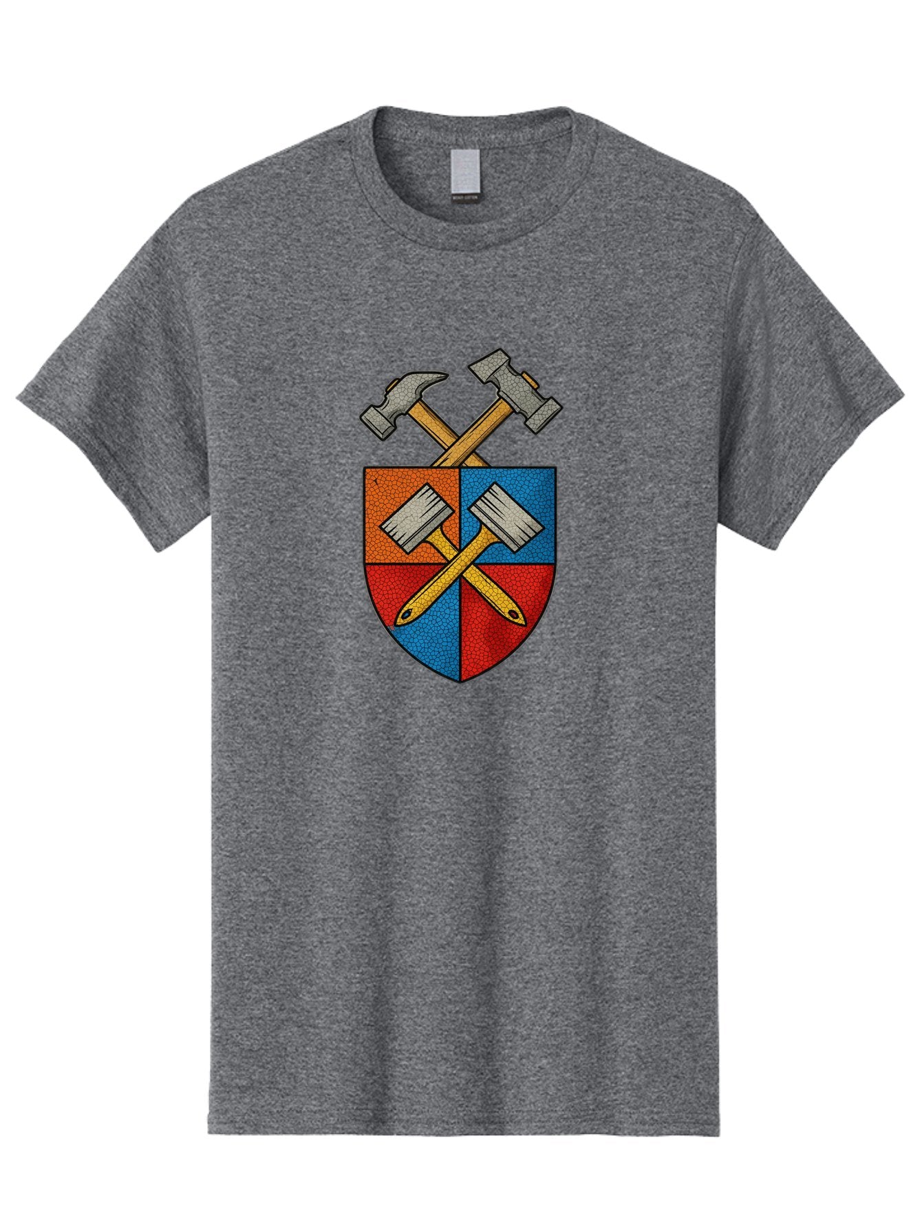 Crossed-Hammers-Coat-Of-Arms Men'S Graphic Tee, 100% Cotton, Comfortable Casual Summer Wear, Machine Washable, Hammers And Pencil, Crossed Tools, Shield Emblem, Carpentry Symbol, Construction Logo, Diy Icon, Craftsmanship Sign Bac937 14