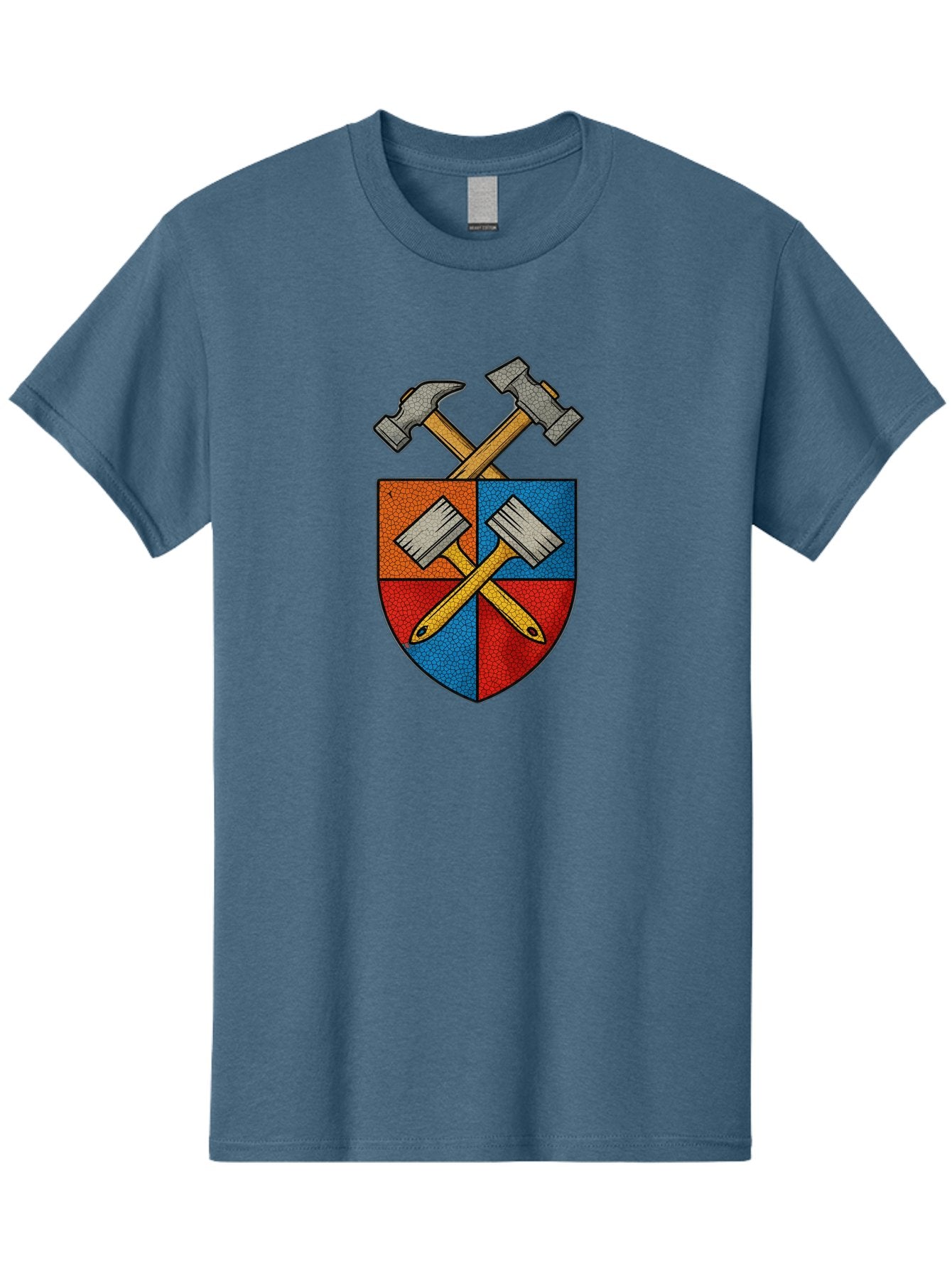 Crossed-Hammers-Coat-Of-Arms Men'S Graphic Tee, 100% Cotton, Comfortable Casual Summer Wear, Machine Washable, Hammers And Pencil, Crossed Tools, Shield Emblem, Carpentry Symbol, Construction Logo, Diy Icon, Craftsmanship Sign Bac937 9