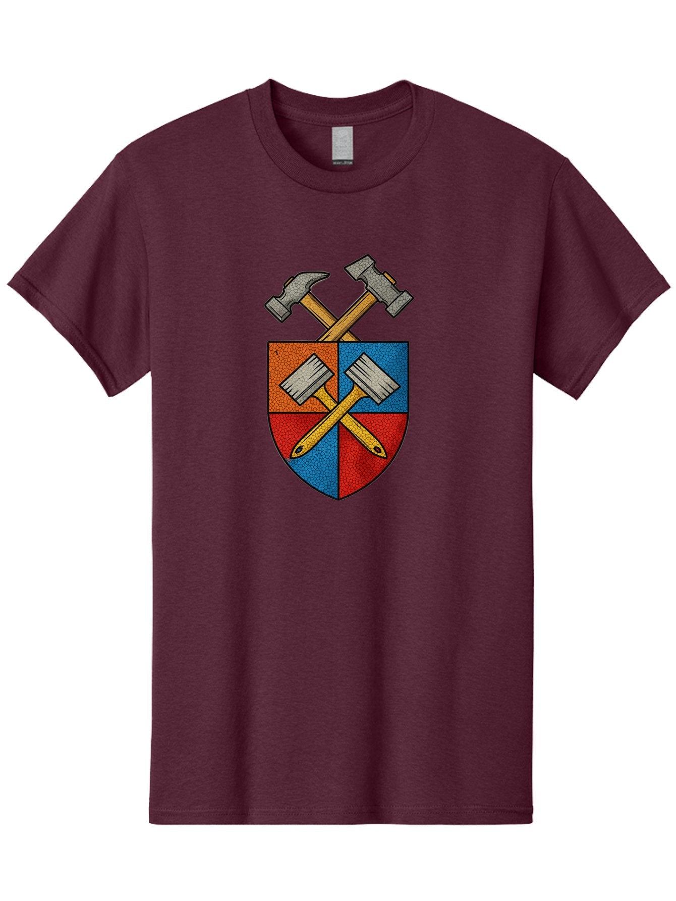 Crossed-Hammers-Coat-Of-Arms Men'S Graphic Tee, 100% Cotton, Comfortable Casual Summer Wear, Machine Washable, Hammers And Pencil, Crossed Tools, Shield Emblem, Carpentry Symbol, Construction Logo, Diy Icon, Craftsmanship Sign Bac937 4