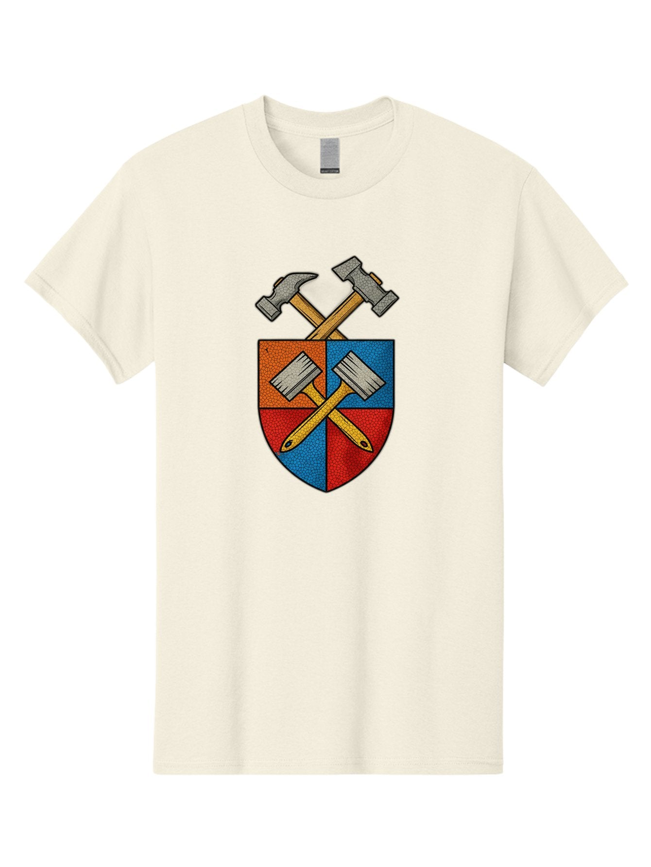Crossed-Hammers-Coat-Of-Arms Men'S Graphic Tee, 100% Cotton, Comfortable Casual Summer Wear, Machine Washable, Hammers And Pencil, Crossed Tools, Shield Emblem, Carpentry Symbol, Construction Logo, Diy Icon, Craftsmanship Sign Bac937 7